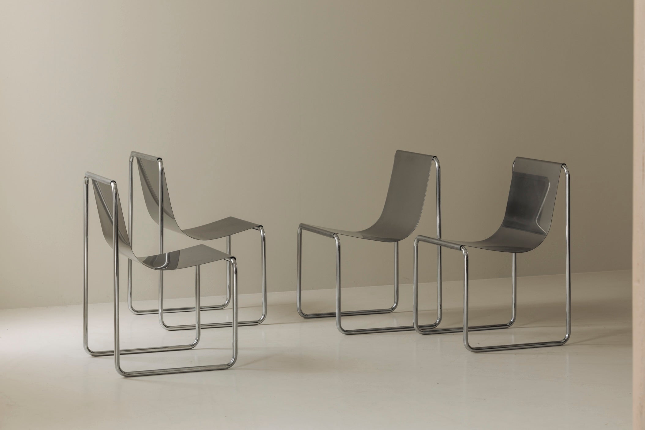 Very rare set of four dining chairs by Patrick Gingembre, France 1960s — side angle