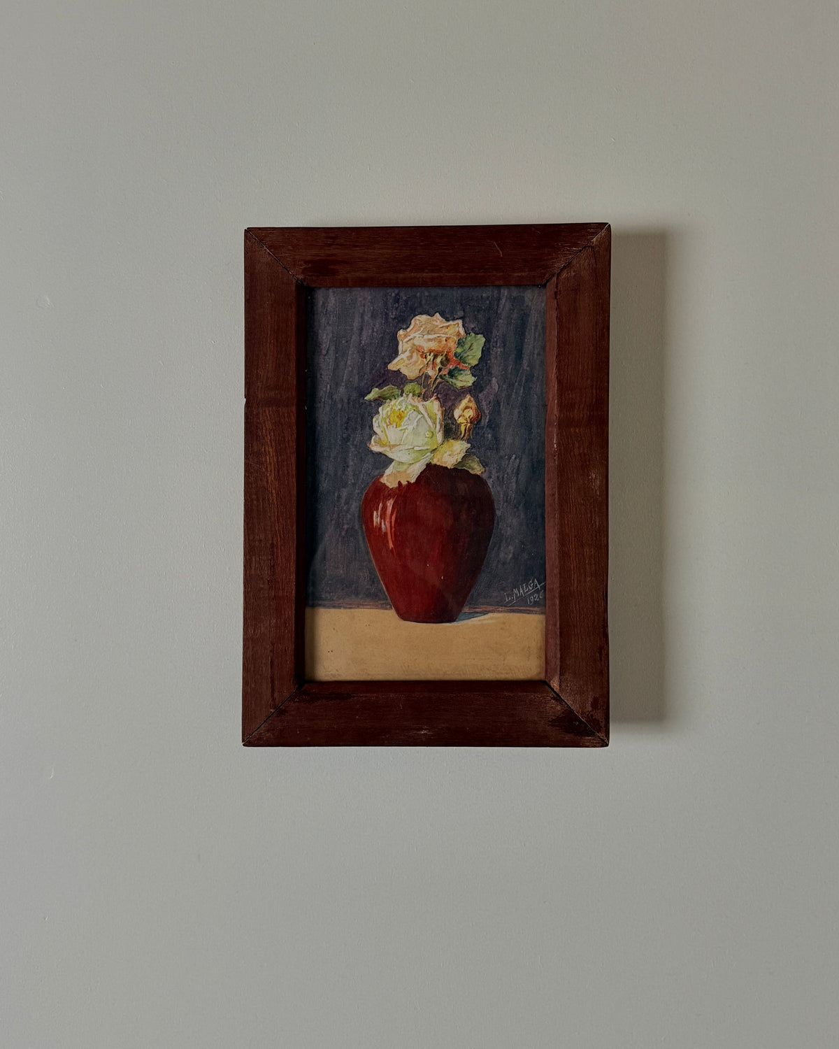 Framed drawing by L. Malga, France, dated 1926 — detail view