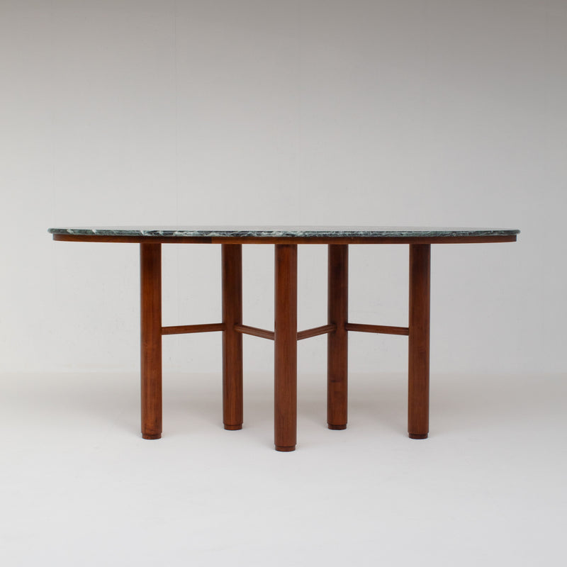 Mid Century Italian Side Table/Console with Green Marble Top — detail view