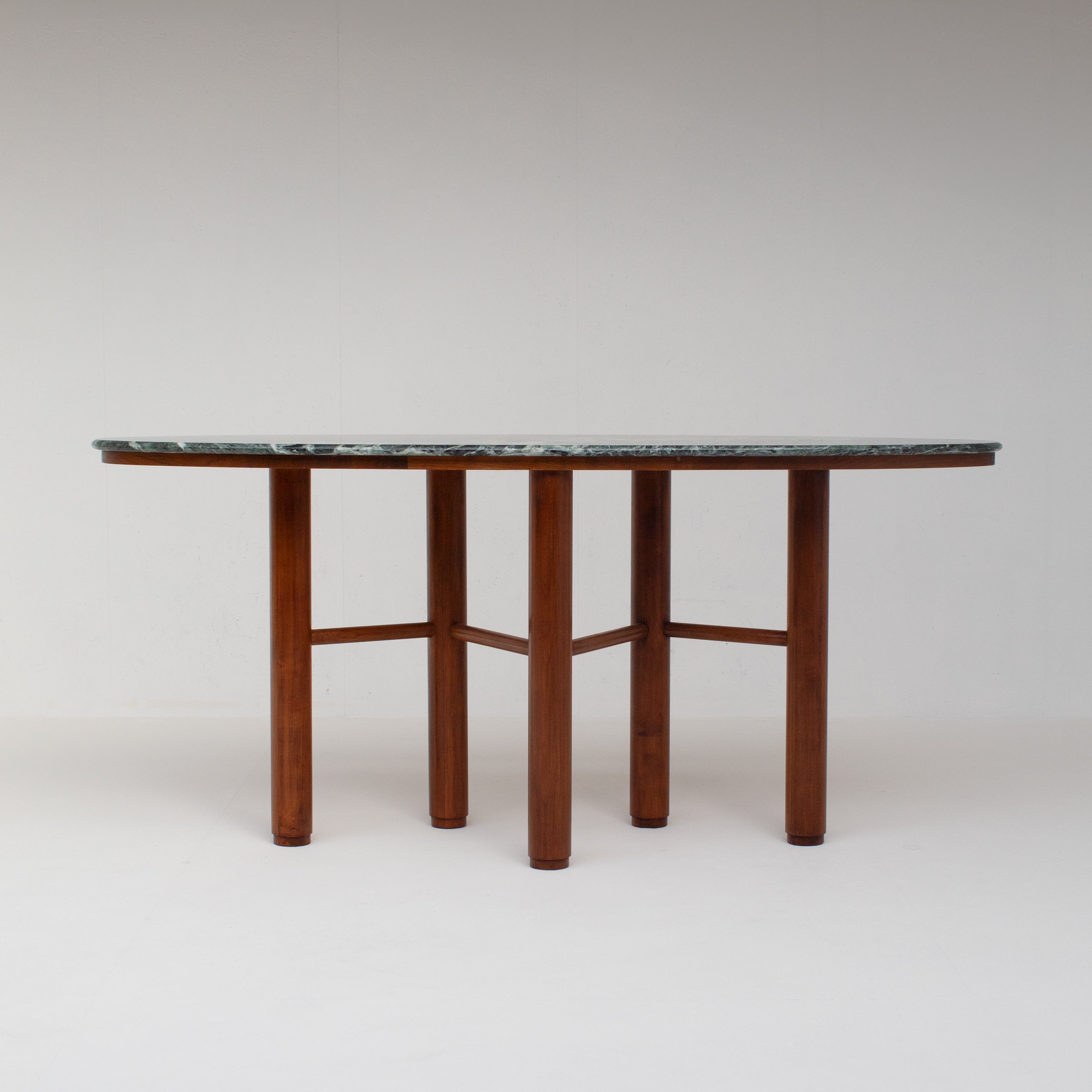 Mid Century Italian Side Table/Console with Green Marble Top — detail view