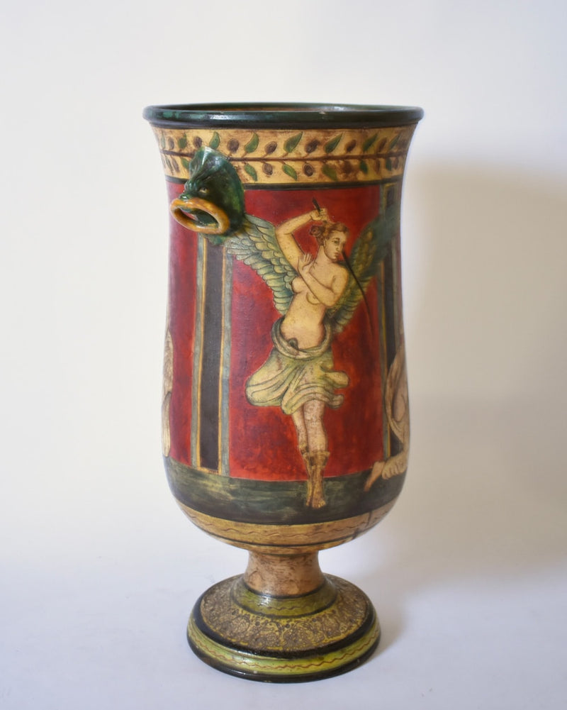 Neoclassical Polychrome Baluster Vase, 1970s by Barracuda Interiors | The Oblist — ceramic, red and green colors
