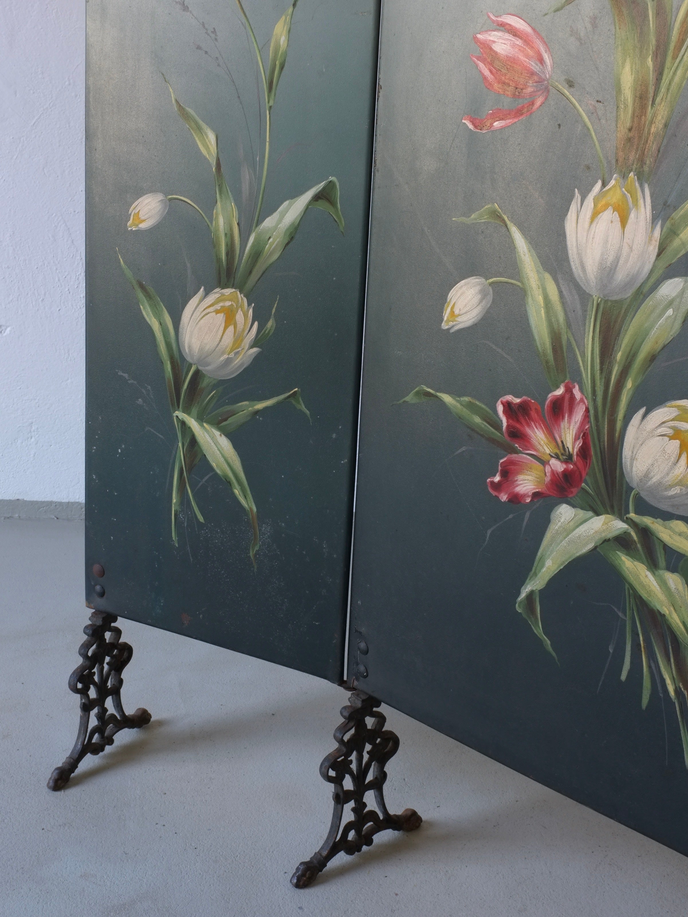 Paravent Art Nouveau peint à la main, années 1920