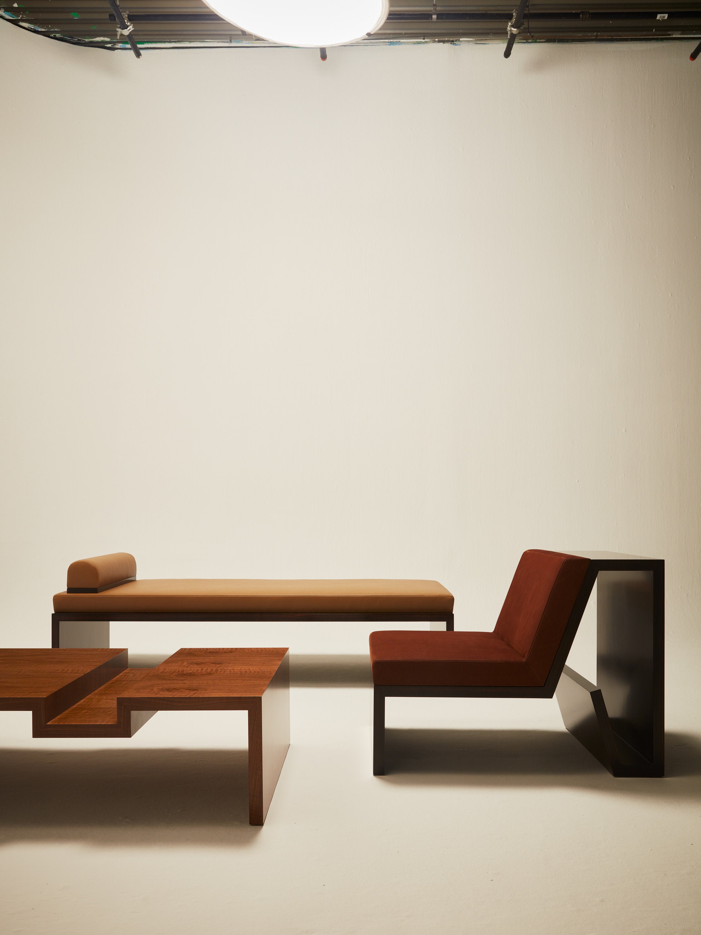 'Continuous' Daybed Handcrafted in Wood Veneer & Leather Upholstery — alternate view
