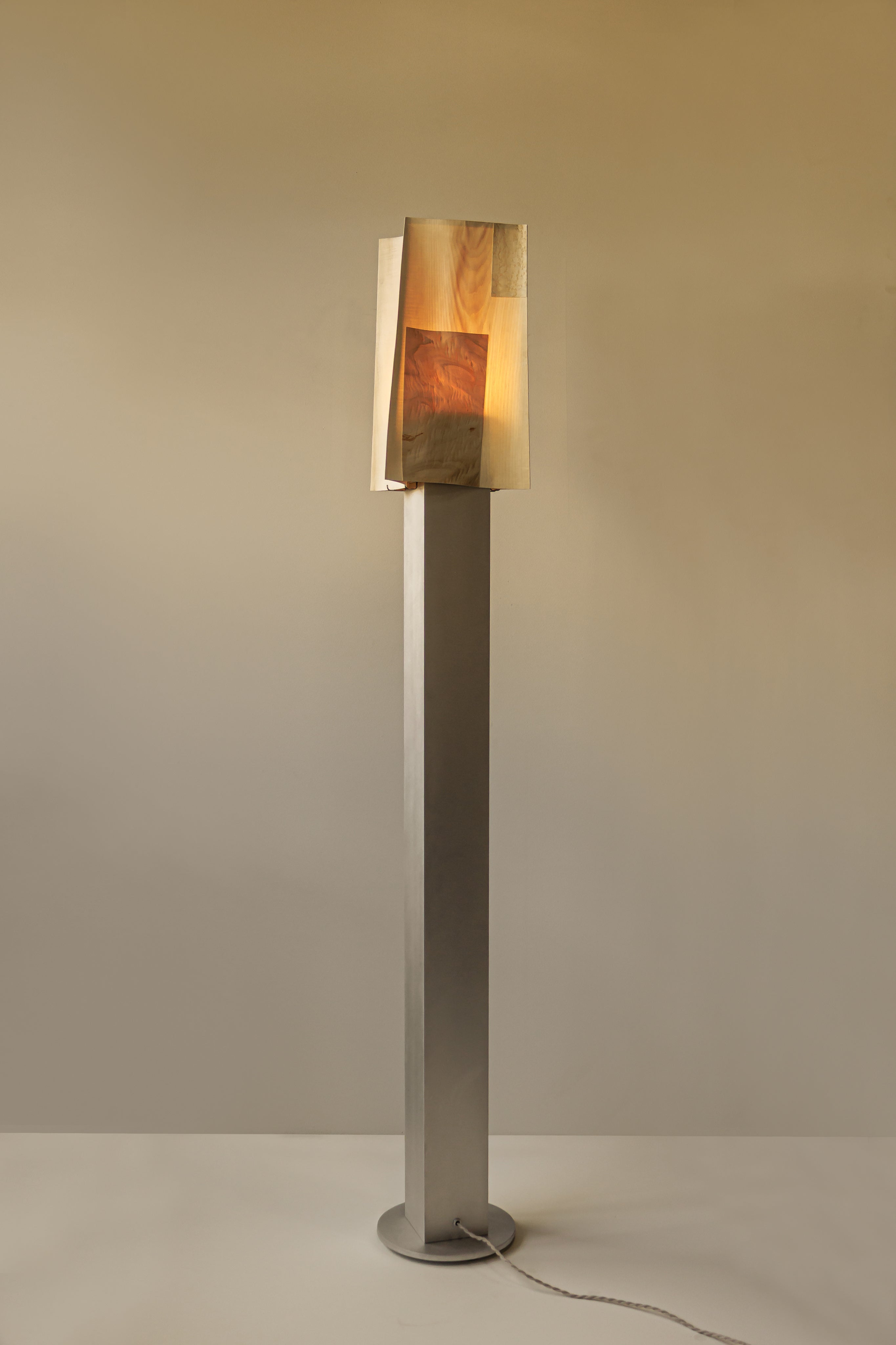 Soft Ply Floor Lamp Series — side angle showing wooden shade and metal base