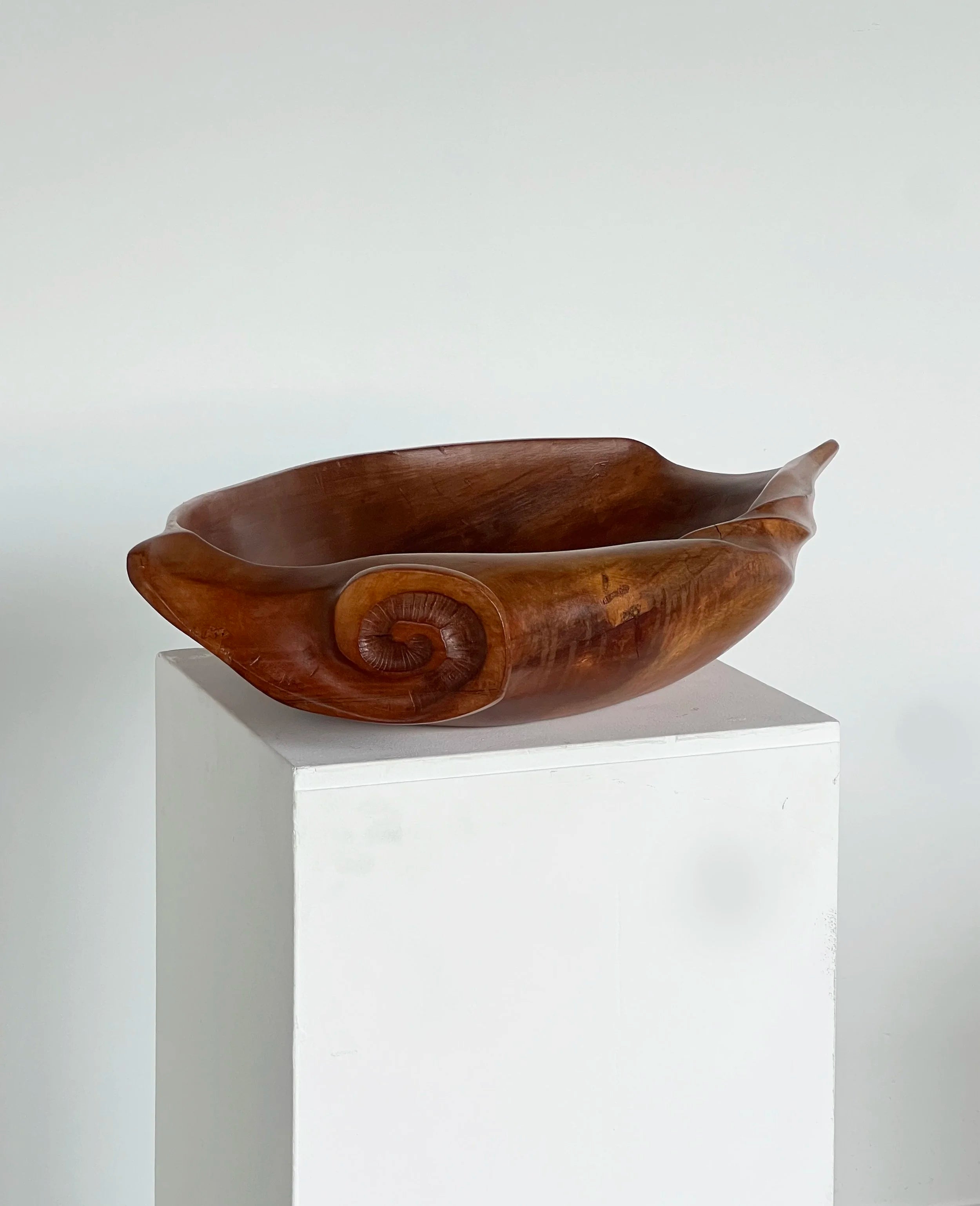 Vintage Shell Dish in Wood - Large Carved Collection — side angle
