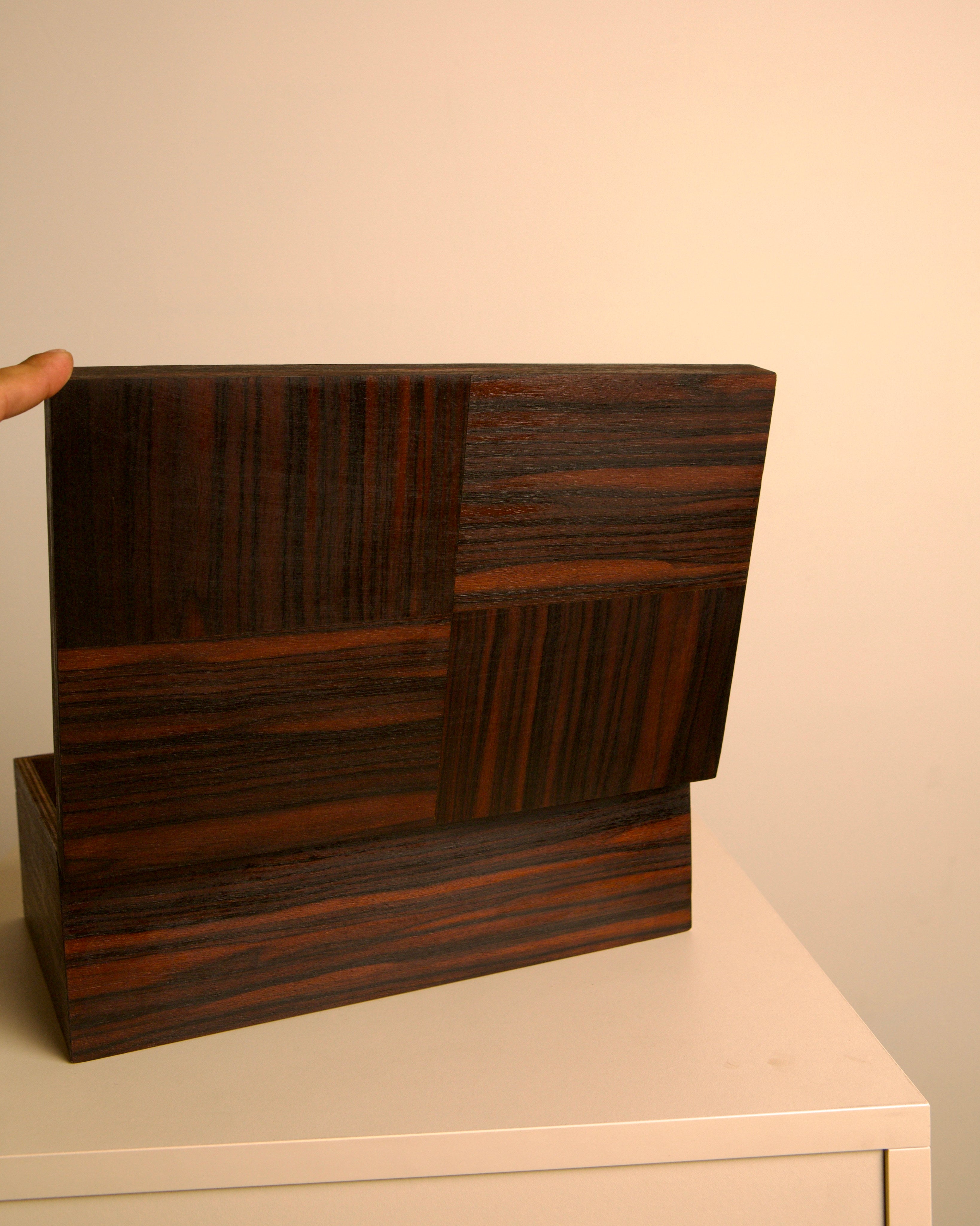 Large Rio rosewood veneer box, Fristho, the Netherlands, 1950s — close-up