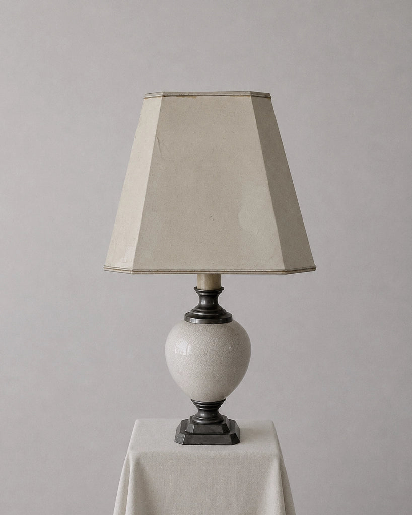 1940s French Vintage Pewter Ball Table Lamp — close-up