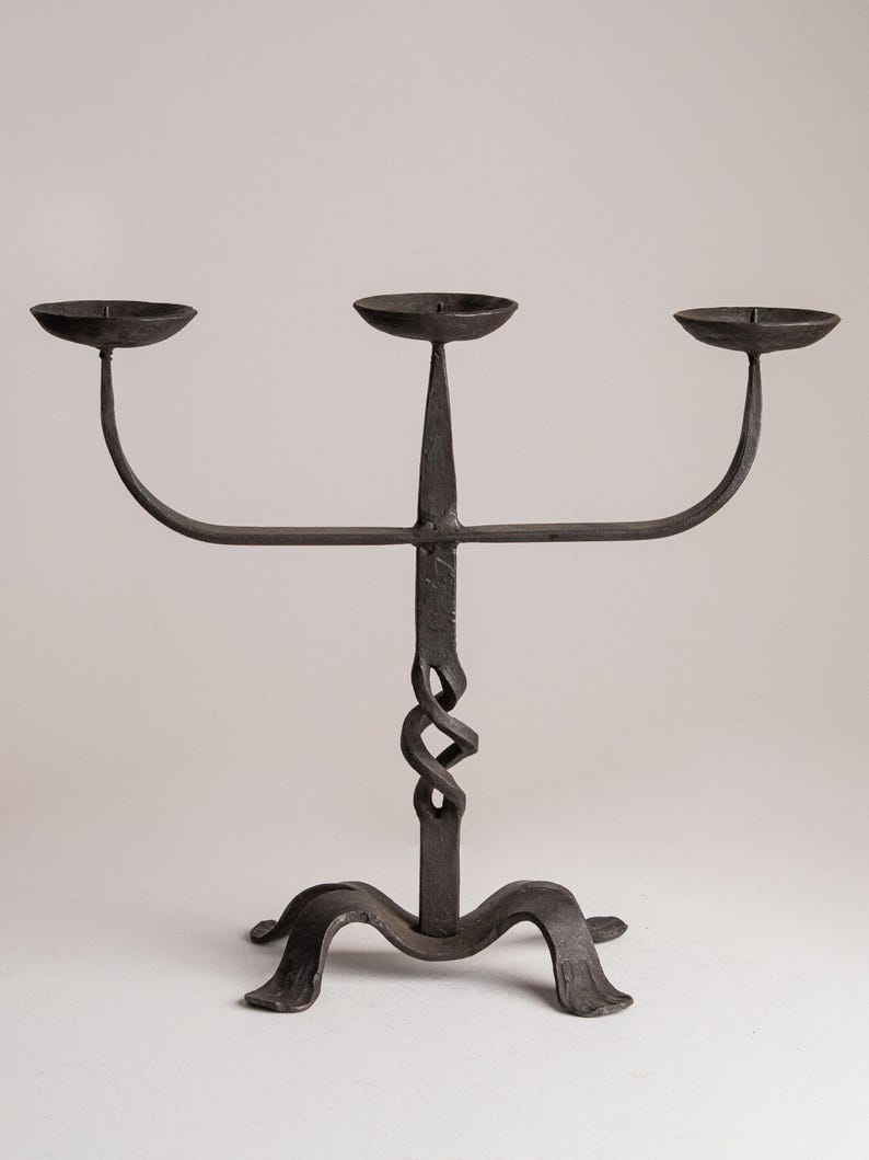 Hand-Forged Spanish Revival Wrought Iron Candelabra — detail view