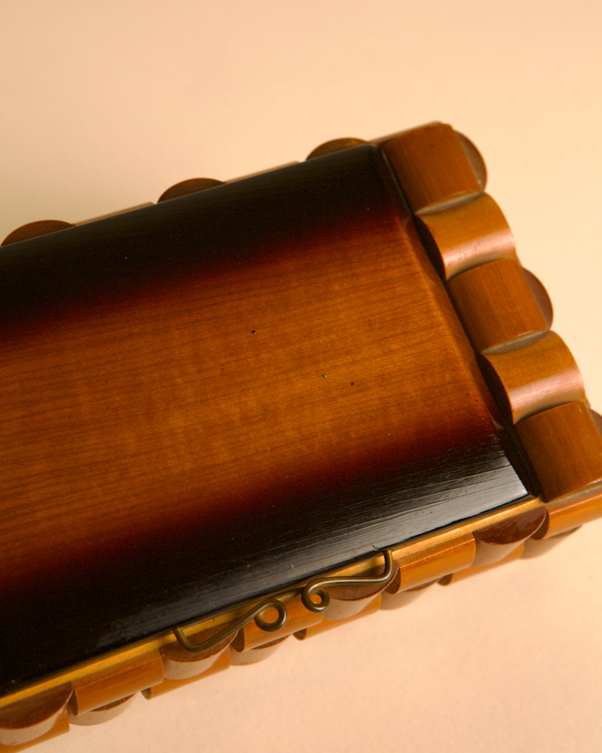 Italian woven wood and brass box, 1970s — alternate view