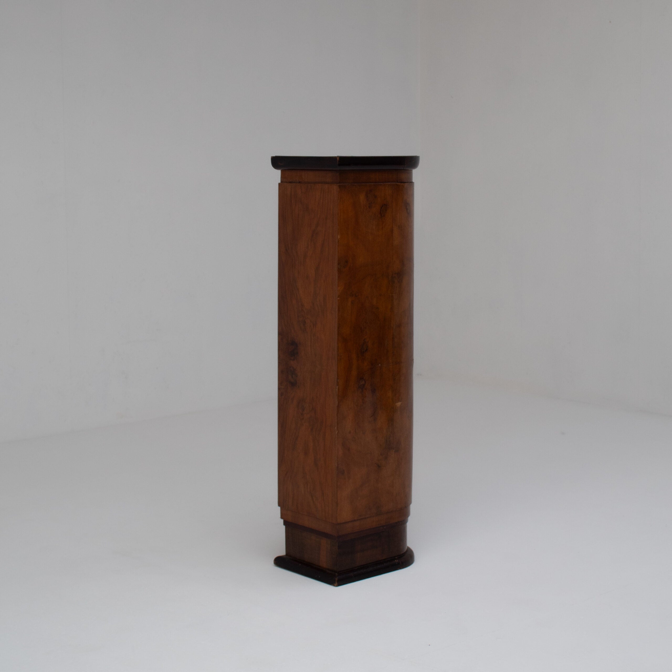 French Art Deco Walnut Pedestal with Open Display Niche, 1930s — side angle
