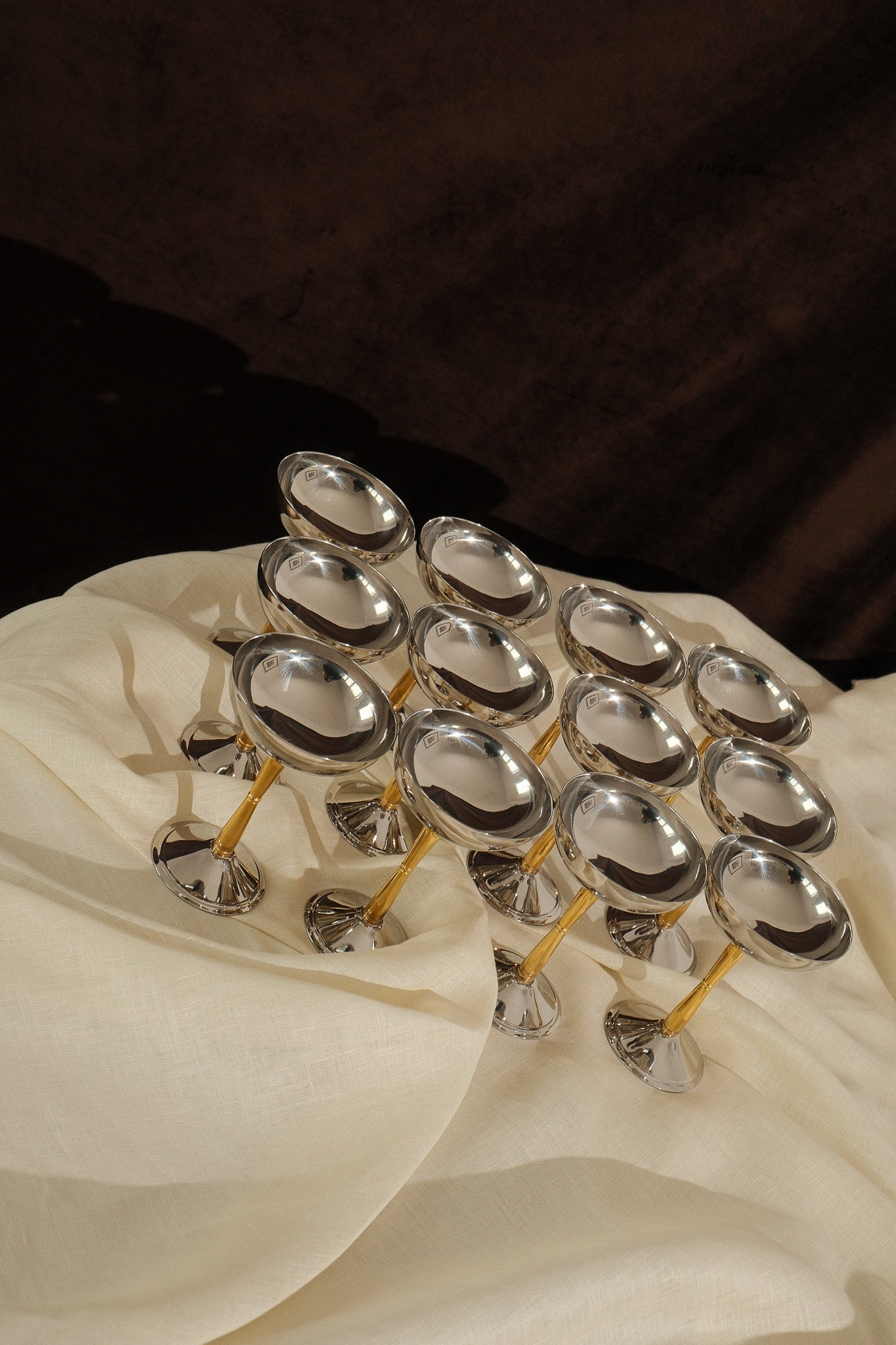 Set of 12 Inox 18/10 Champagne Coupes — close-up