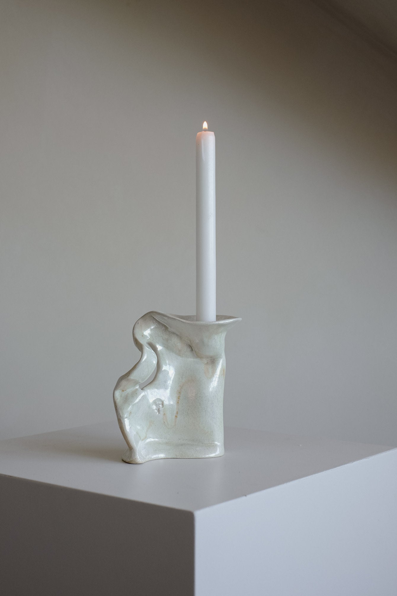 Sculptural Organic Ceramic Candle Holder — lifestyle setting