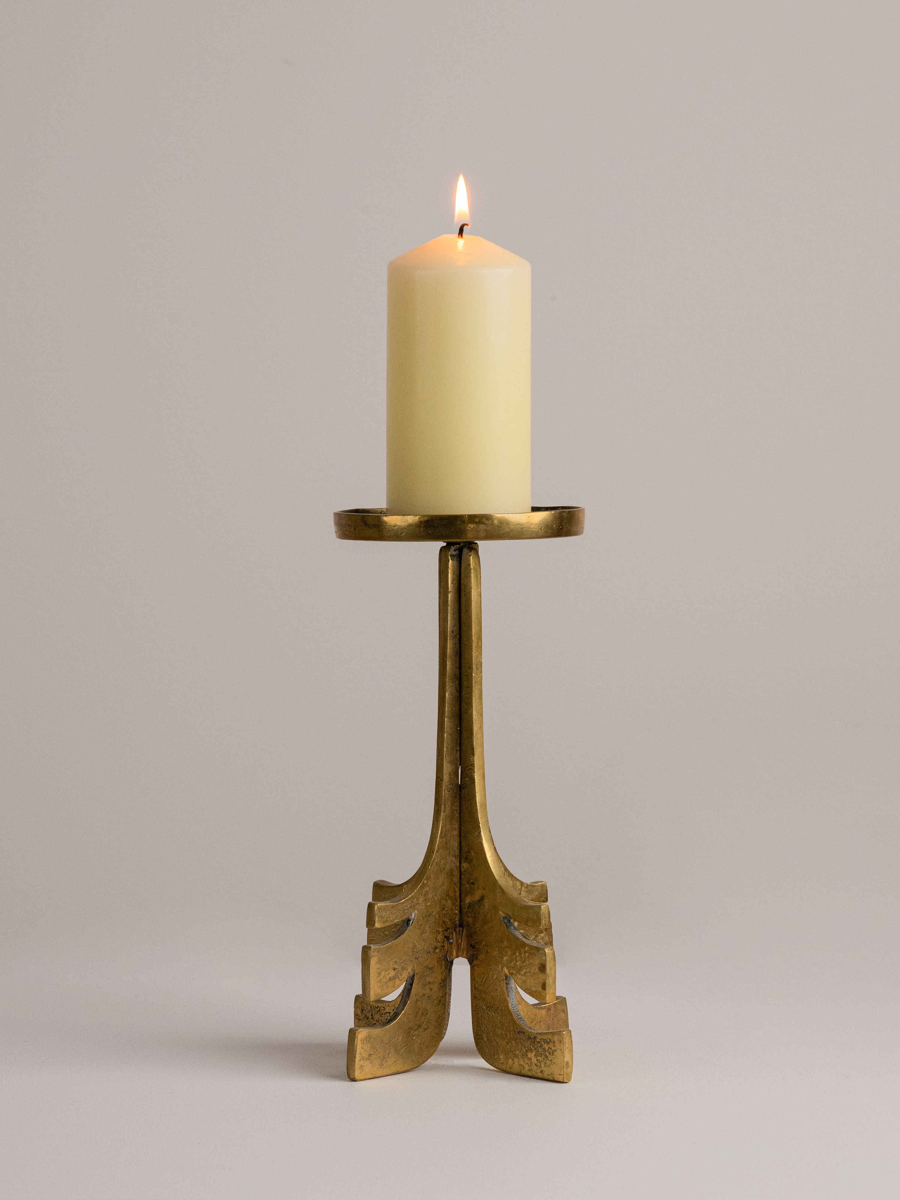 Brutalist Mid Century Brass Candle Holder by Studio Ecubed | The Oblist — brass material, modern design