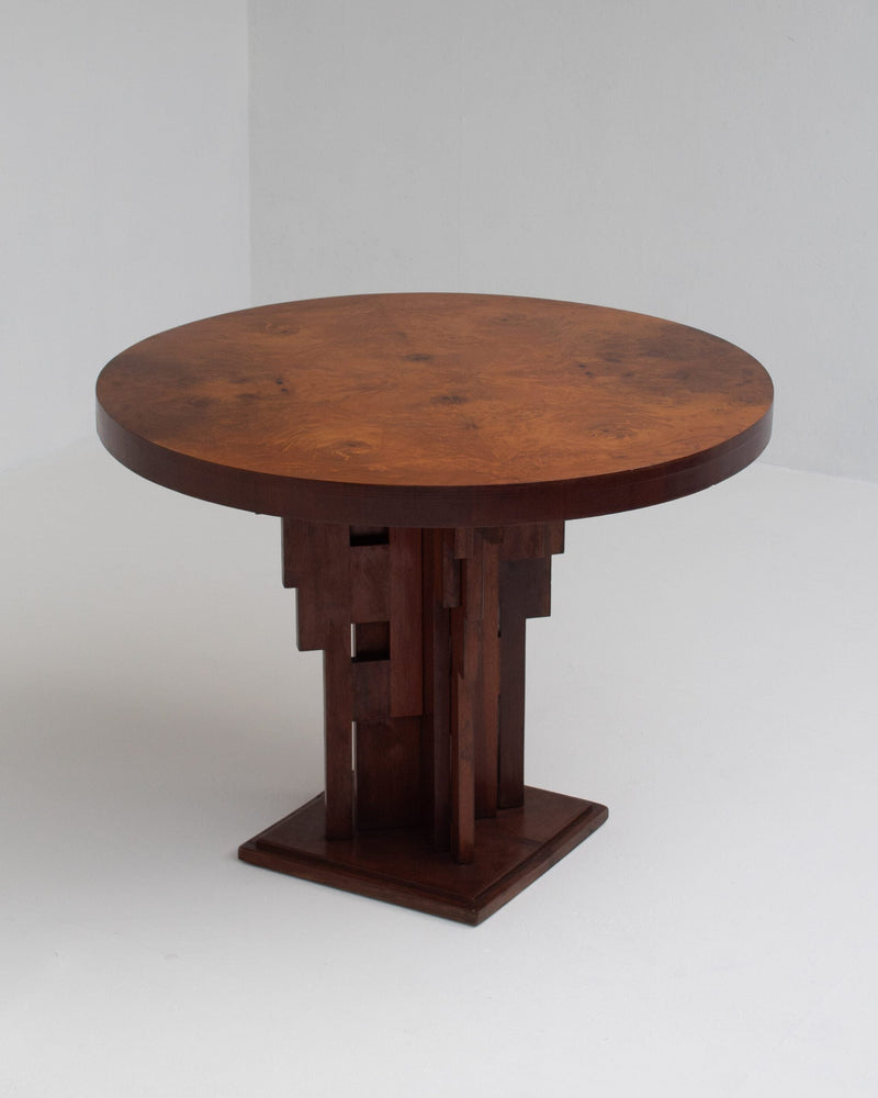 Art Deco Round Table with Geometric Base by Malata Antwerp | The Oblist