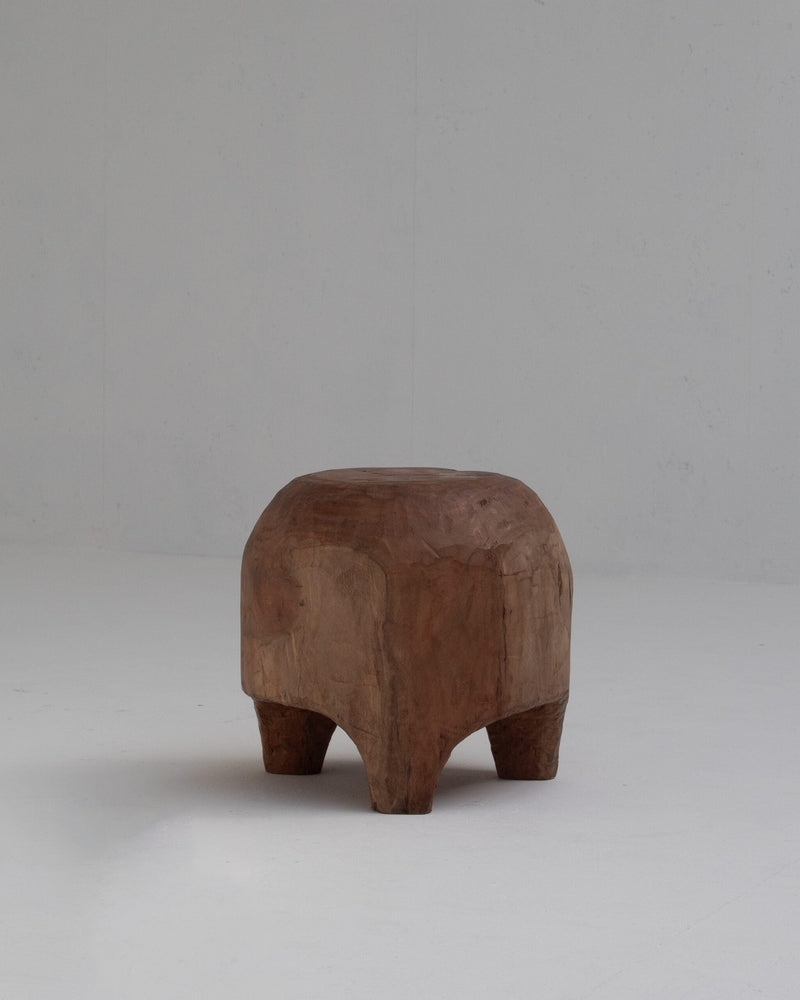 Sculptural Solid Wood Stool in Warm Natural Patina by Malata Antwerp | The Oblist