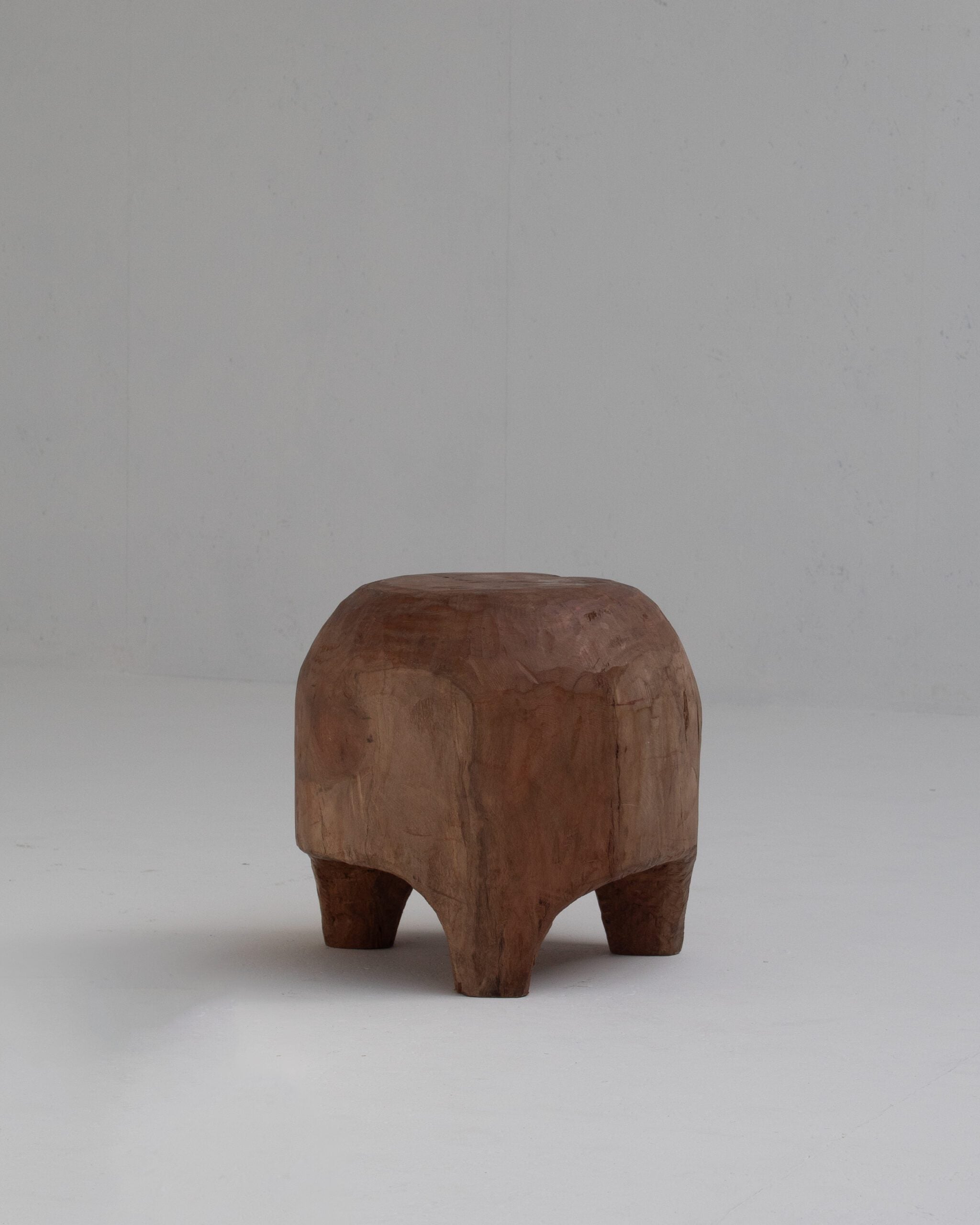 Sculptural Solid Wood Stool in Warm Natural Patina by Malata Antwerp | The Oblist