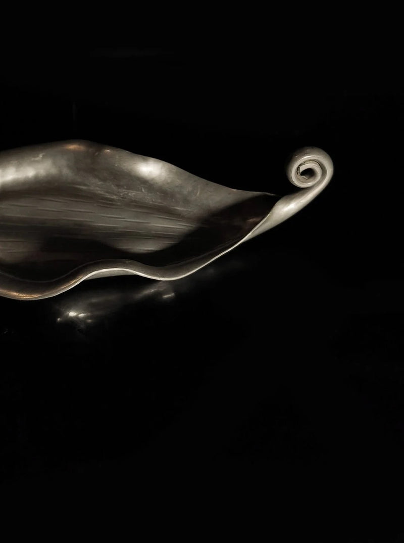 Pewter Leaf Vide Poche — close-up of curved pewter edge