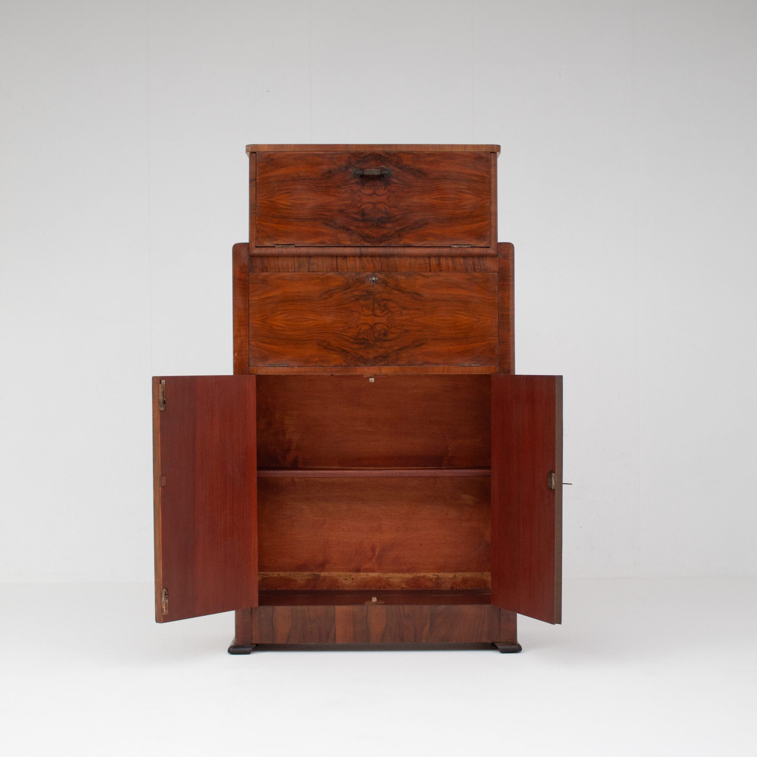 Vintage Biedermeier Secretary Cabinet in Walnut Veneer — detail view