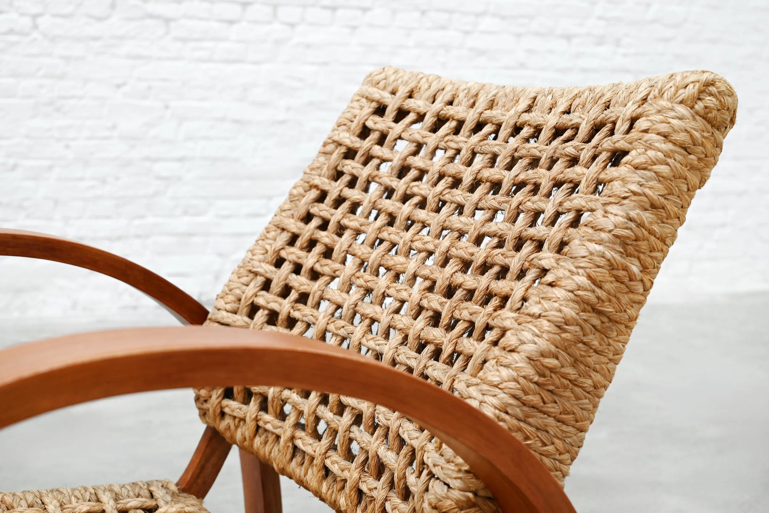 Pair of Rope Easy Chairs, France 1940's — top view of woven rope seat