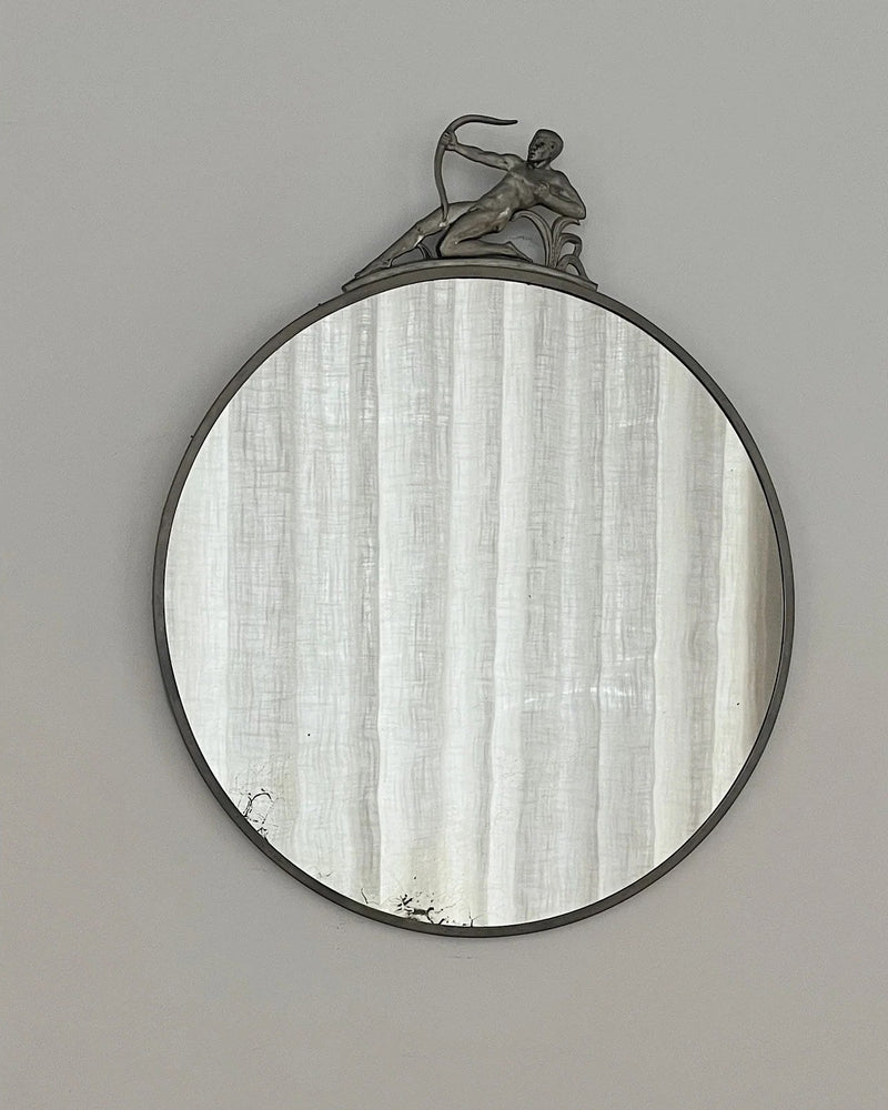 Pewter Mirror, CG Hallberg — close-up of round mirror with pewter detail