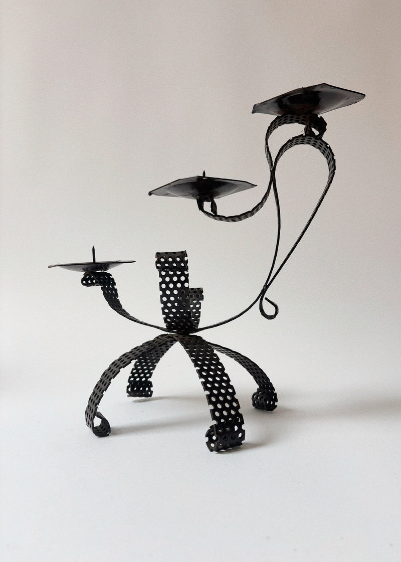 Handmade Metal 3 Arm Candleholder, Poland by Huerto | The Oblist — black metal design
