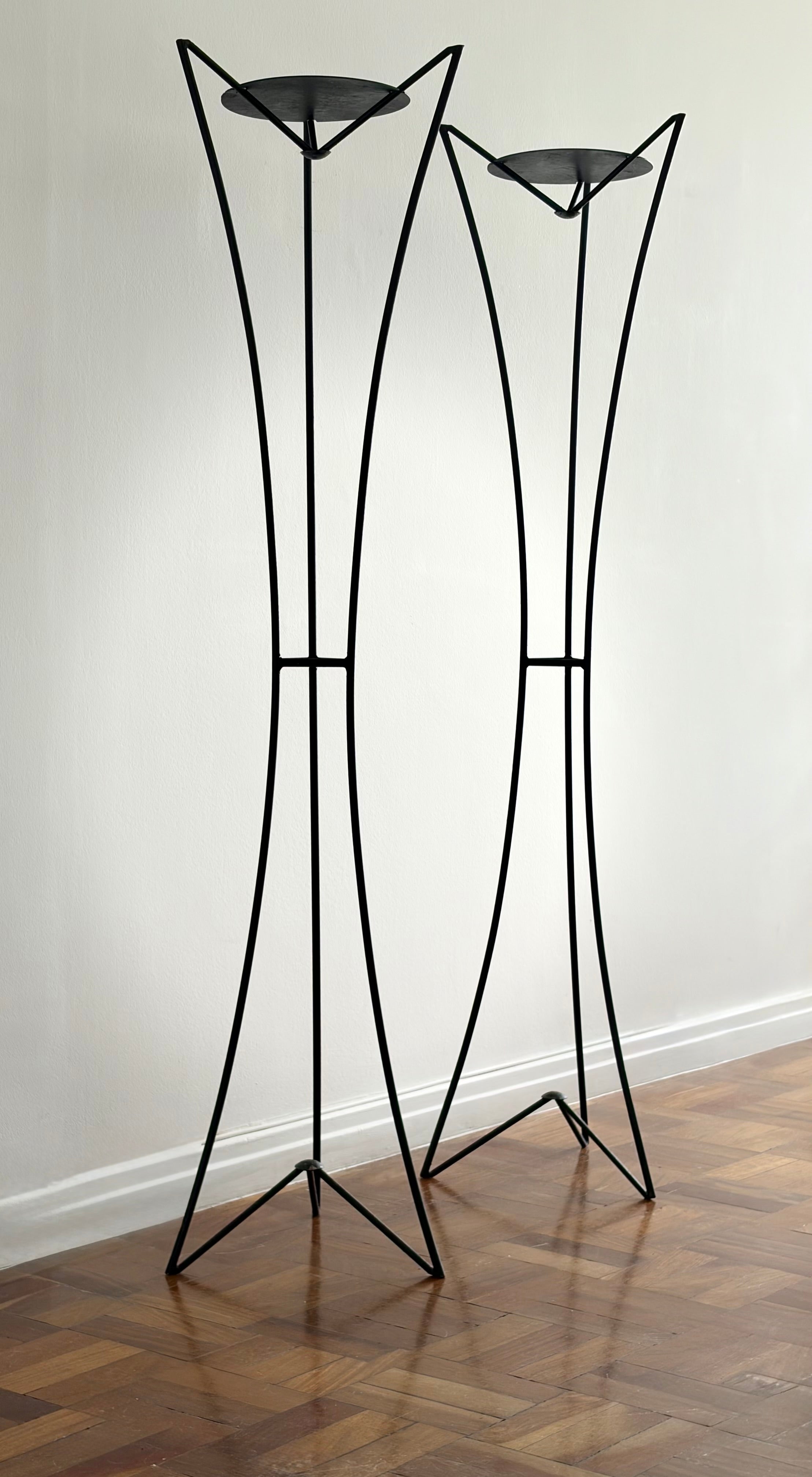 Pair of Monumental Forged Iron Floor Candleholders, Portugal, 1970s by OBJECT AGENCY | The Oblist