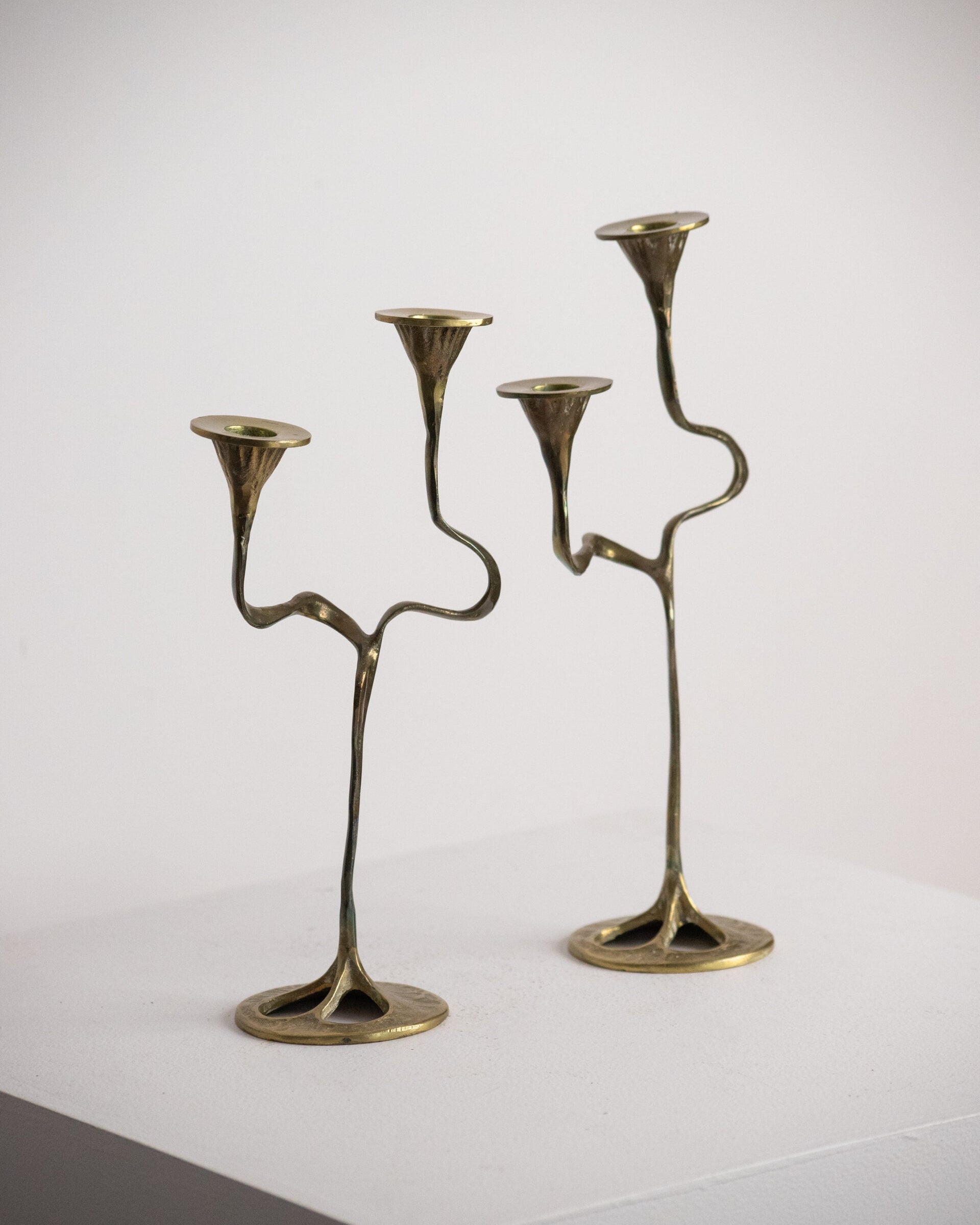 Pair of Brass Serpentine-Arm Candelabra, Organic Brutalist Style, Attributed to Kurt Jesch, Austria 1960s — alternate view
