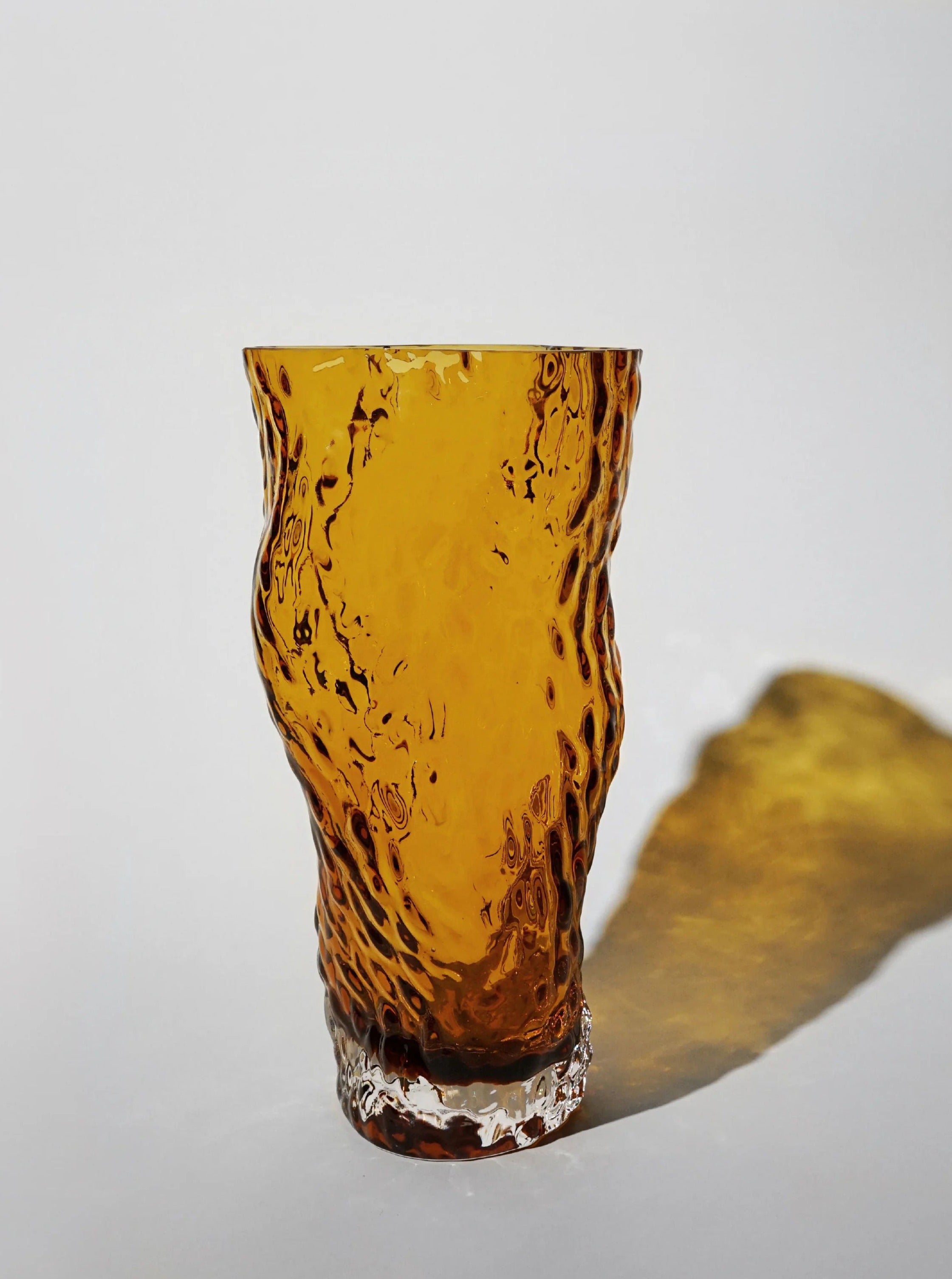 Ostrea Rock Glass Vase - Amber — top view highlighting textured amber glass