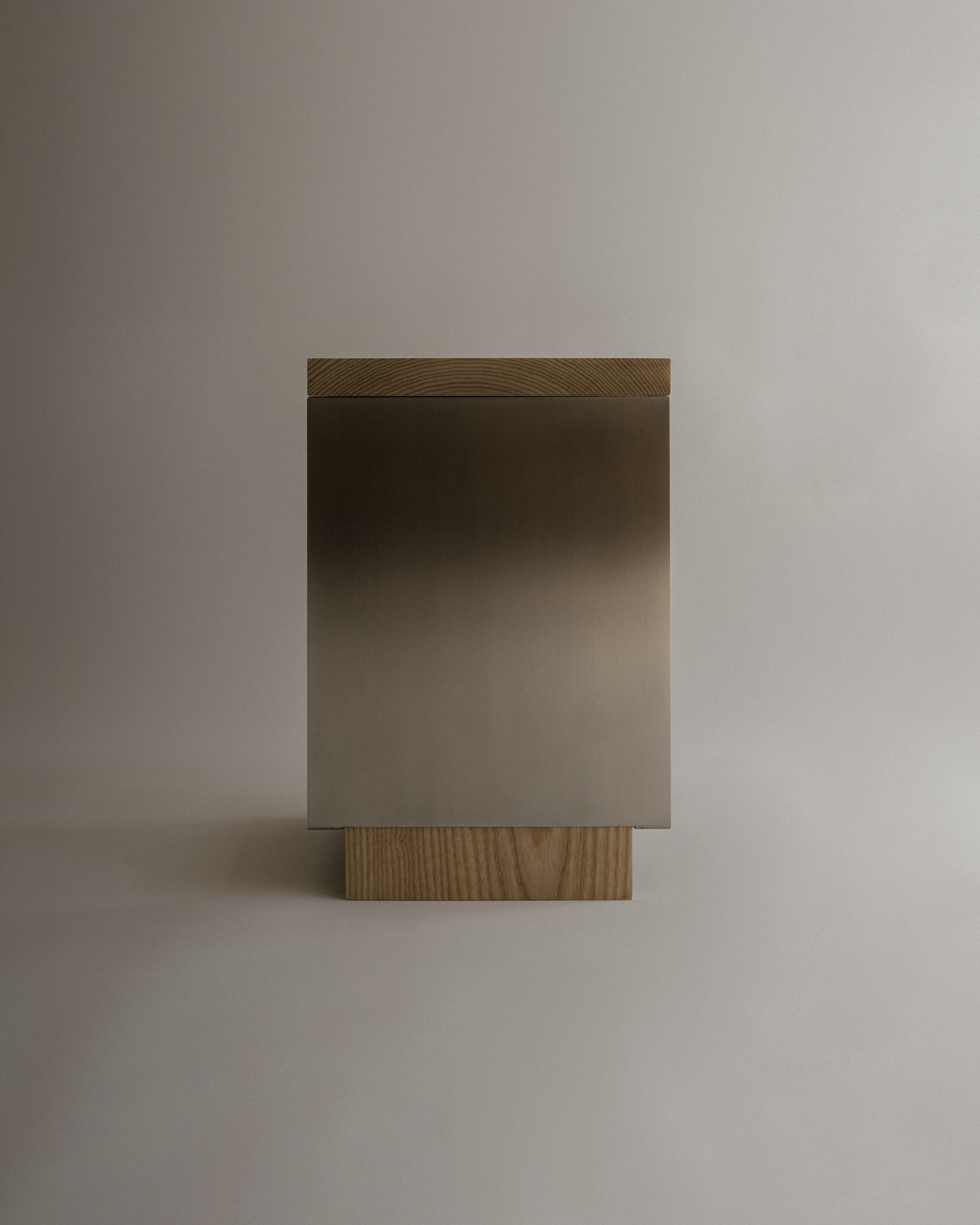 B2 STOOL Side Table in Oak and Stainless Steel — lifestyle setting