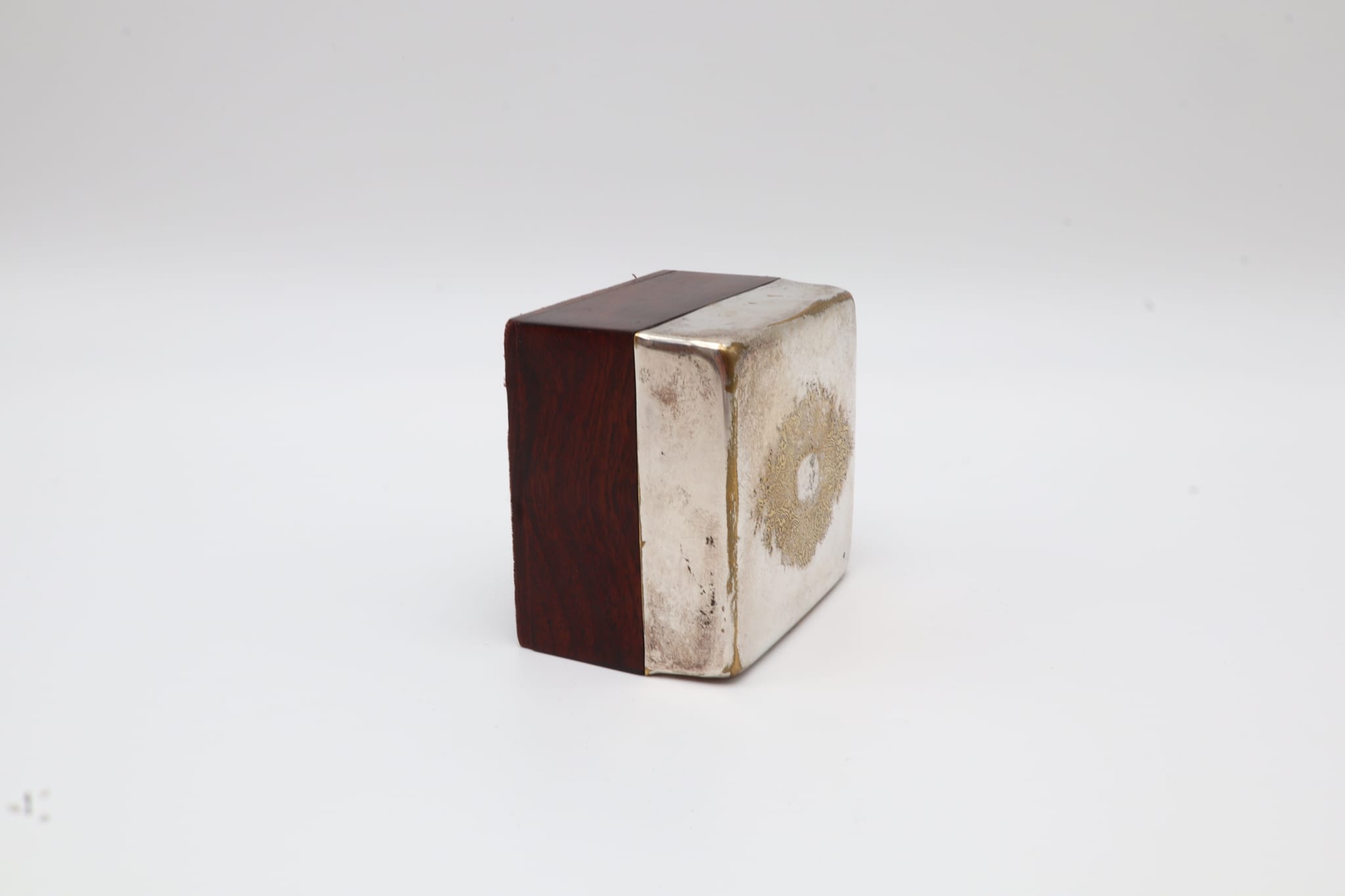 Mid-Century Modern Hardwood & Silver-Plated Trinket Box – Finland, 1950s-1960s — detail view