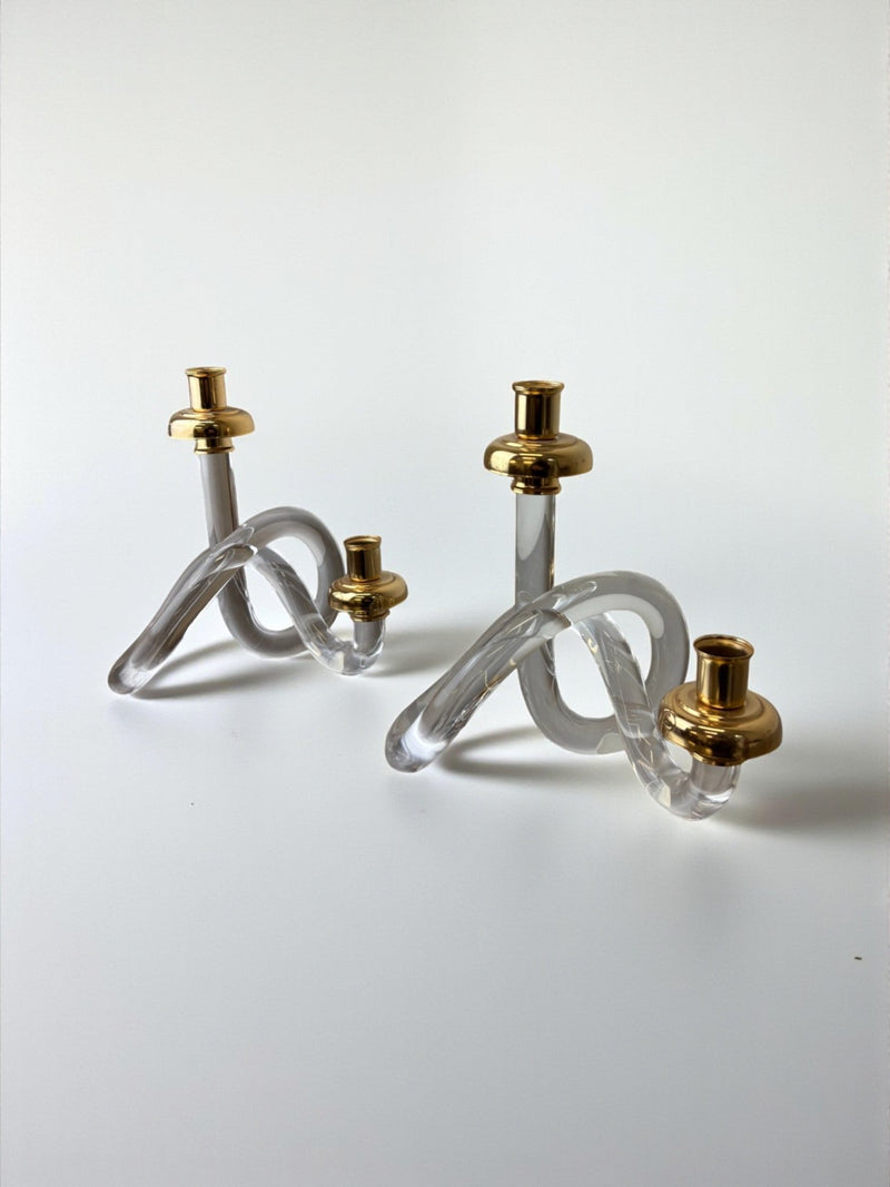 Pair of Pretzel Candleholders by Dorothy Thorpe, Circa 1970 | The Oblist — glass and gold accents