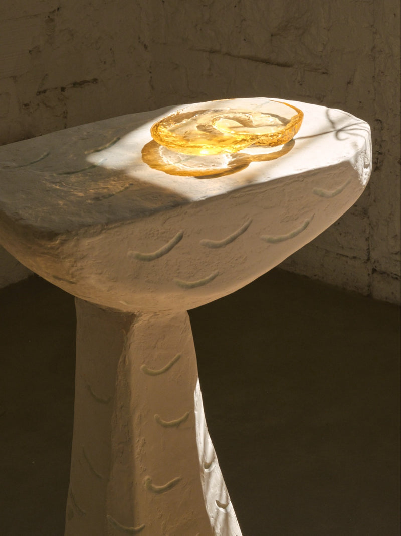 Ruins Totem side table by Szymon Keller with illuminated glass detail