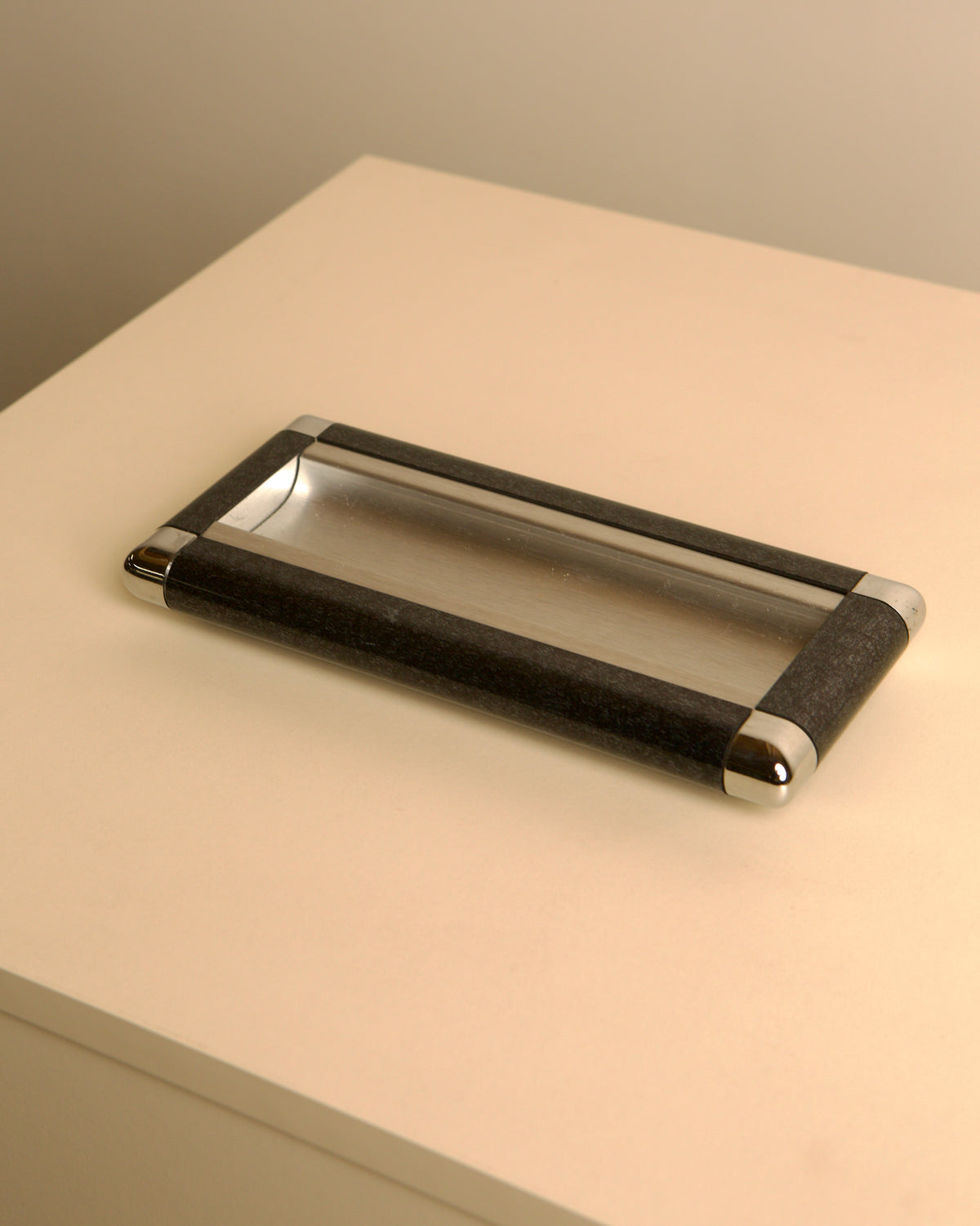 talian rectangular Bakelite and metal catch-all, 1970s — side angle