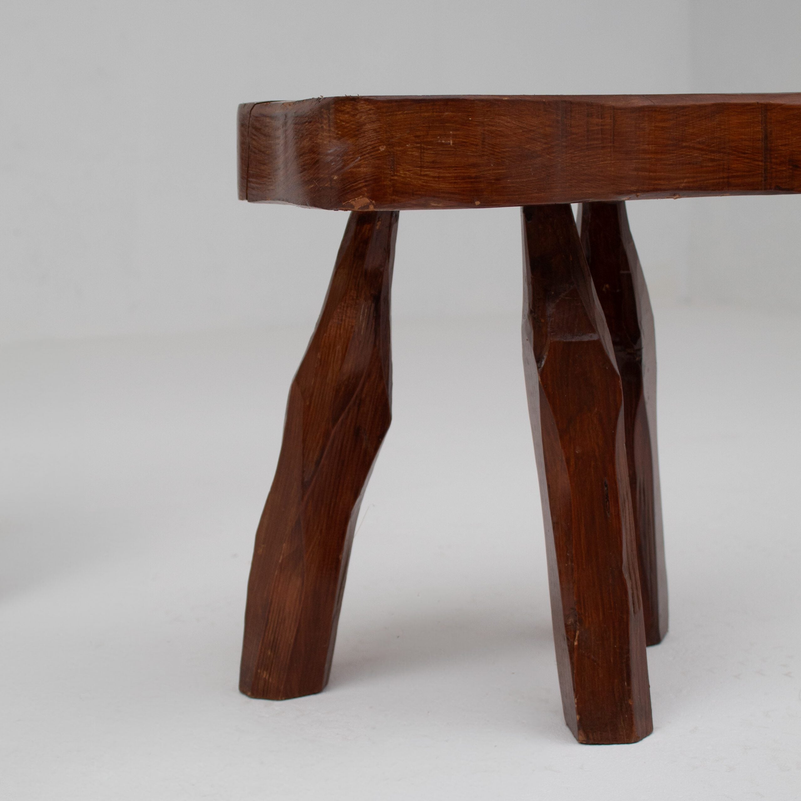 Pair of Sculptural Solid Wood Brutalist Stools, France, 1960s — additional view