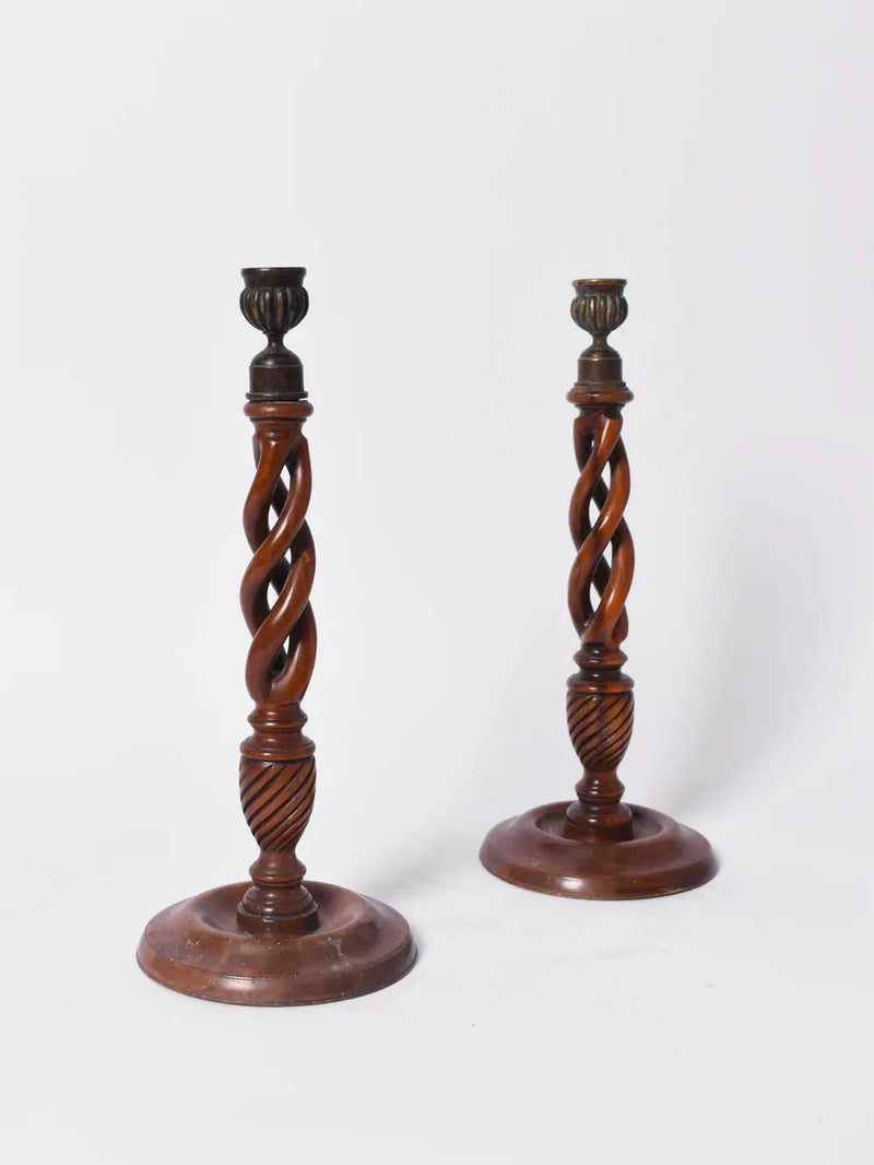 Pair of Turned Wood Candlesticks, 19th c. by Barracuda Interiors | The Oblist