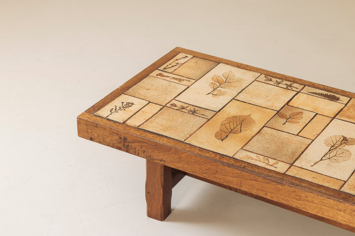 Coffee Table in Oak and Ceramic Sandstone Tiles by Roger Capron, France 1965 — in context