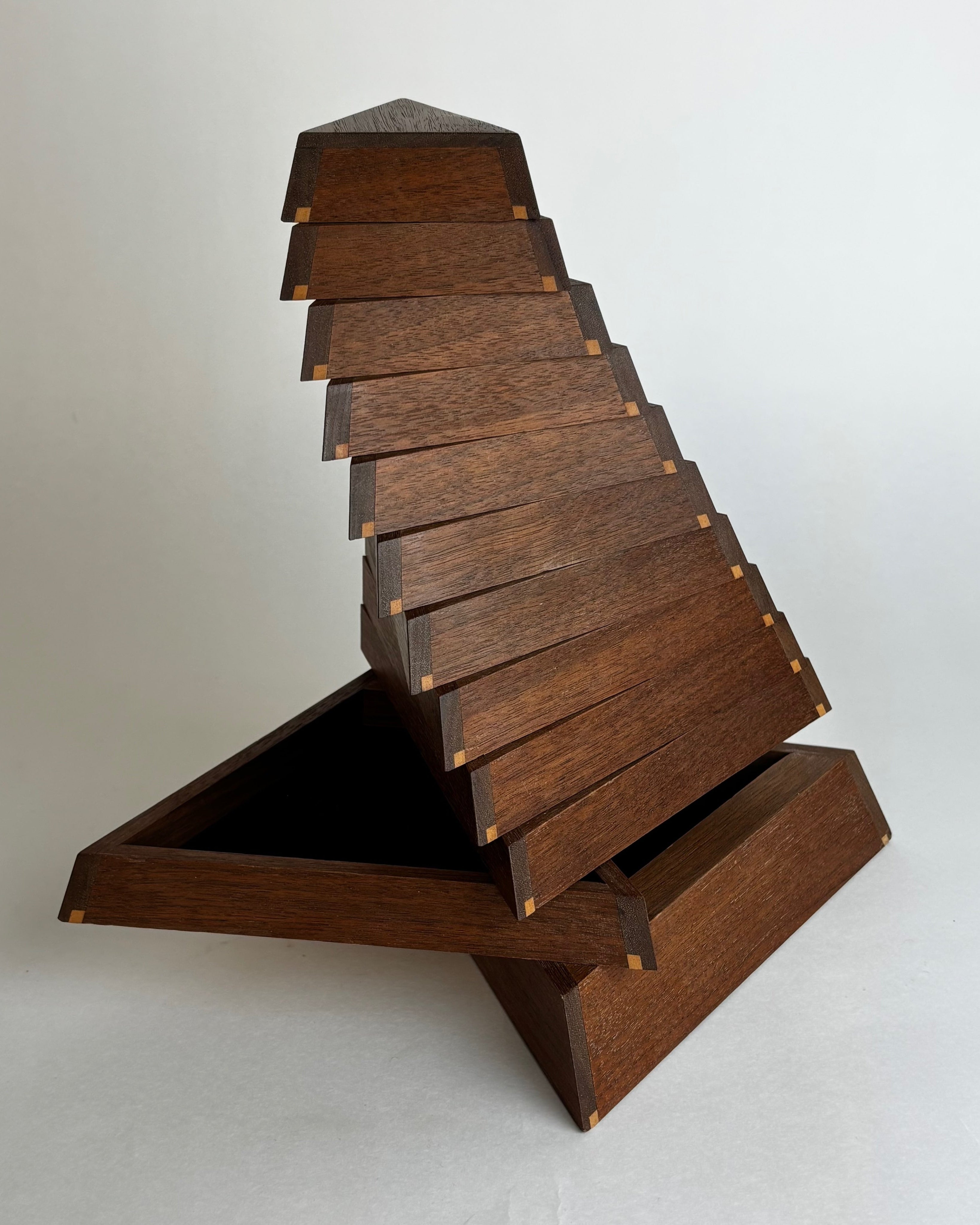 Walnut Rotating Geometric Jewelry Box Signed — detail view