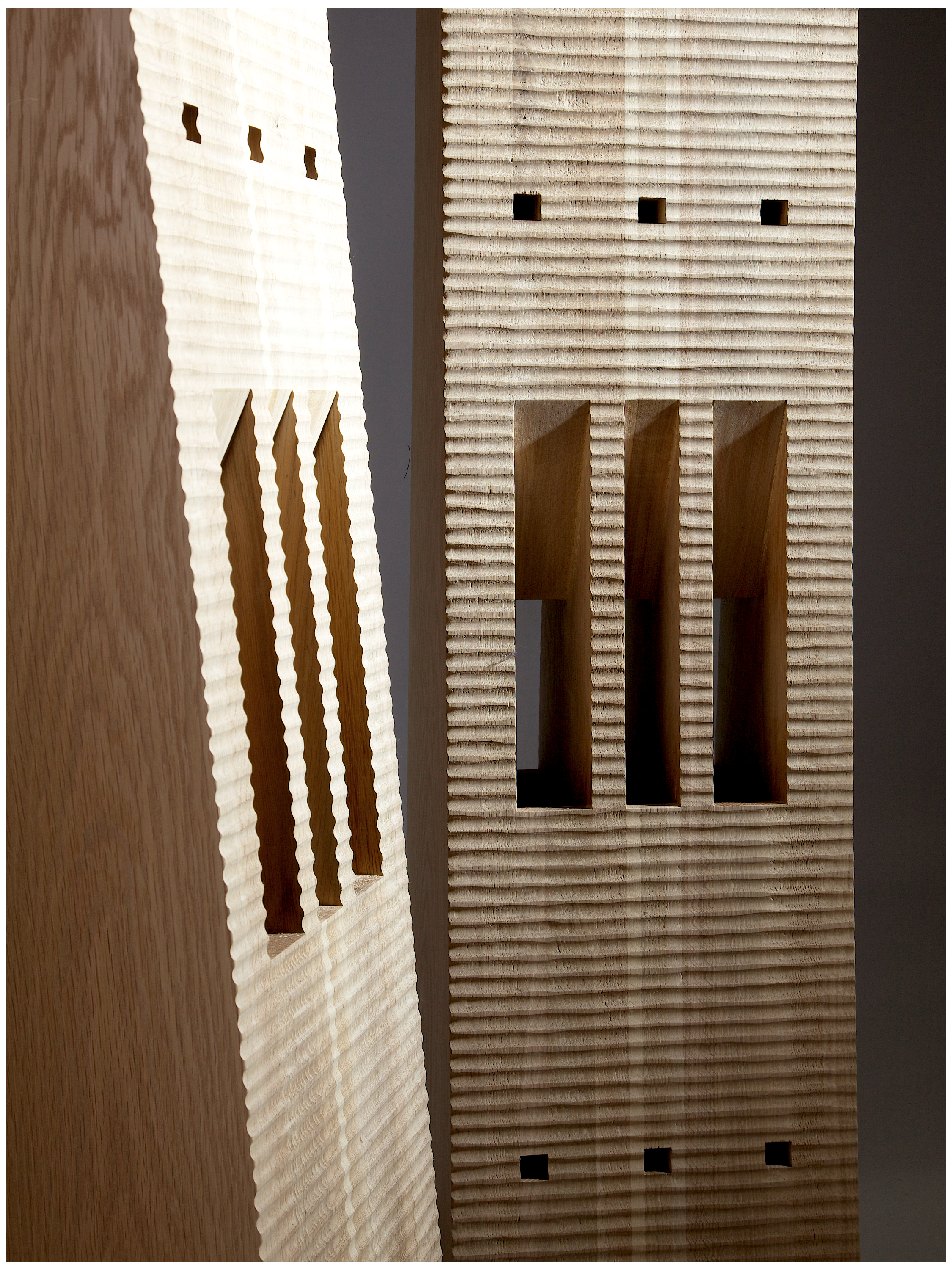 Totem Coat Stand - Oak and 5500 years old Bog Oak — close-up of textured wood details