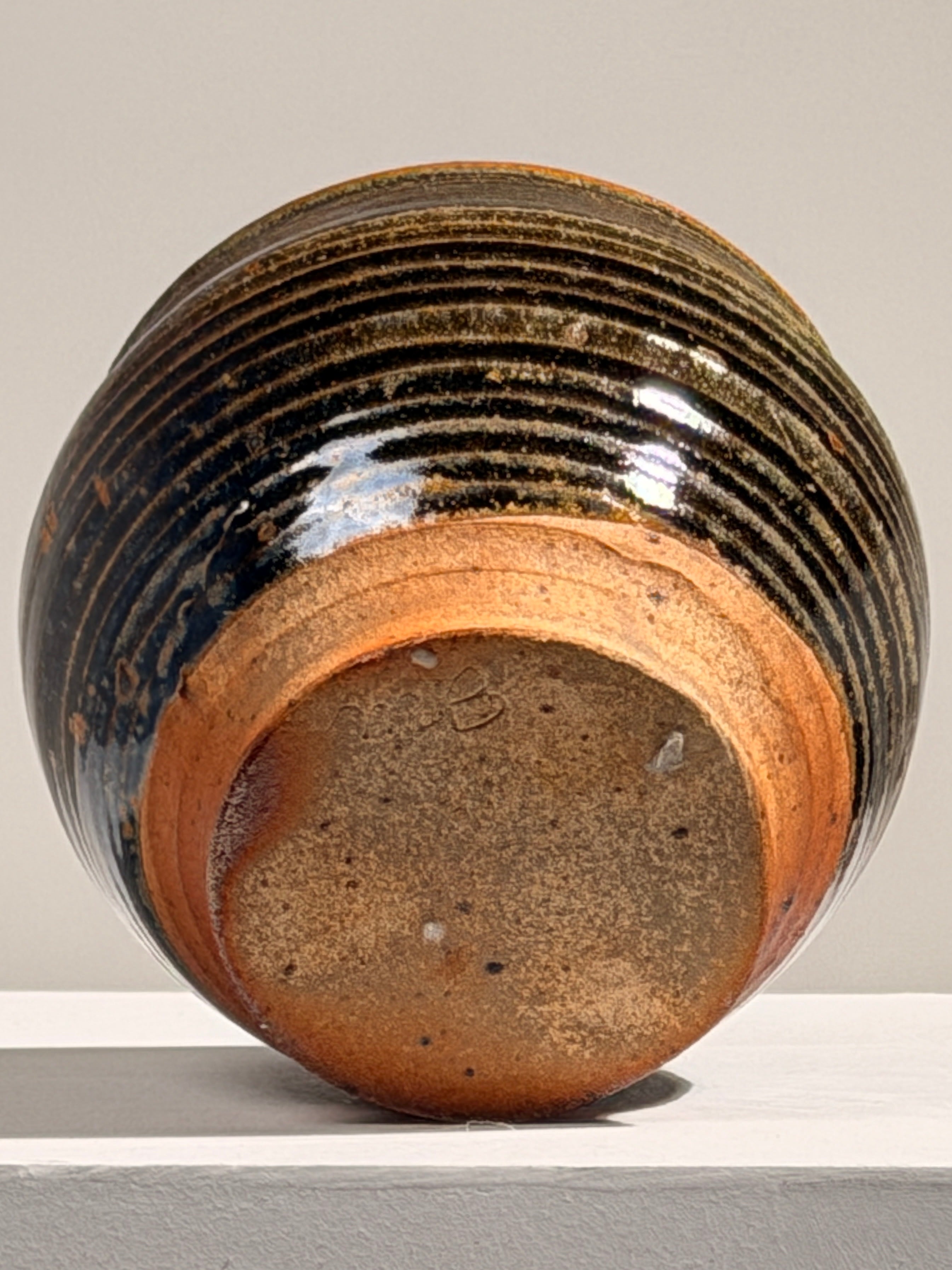 Covered stoneware pot, France, circa 1960 — side angle