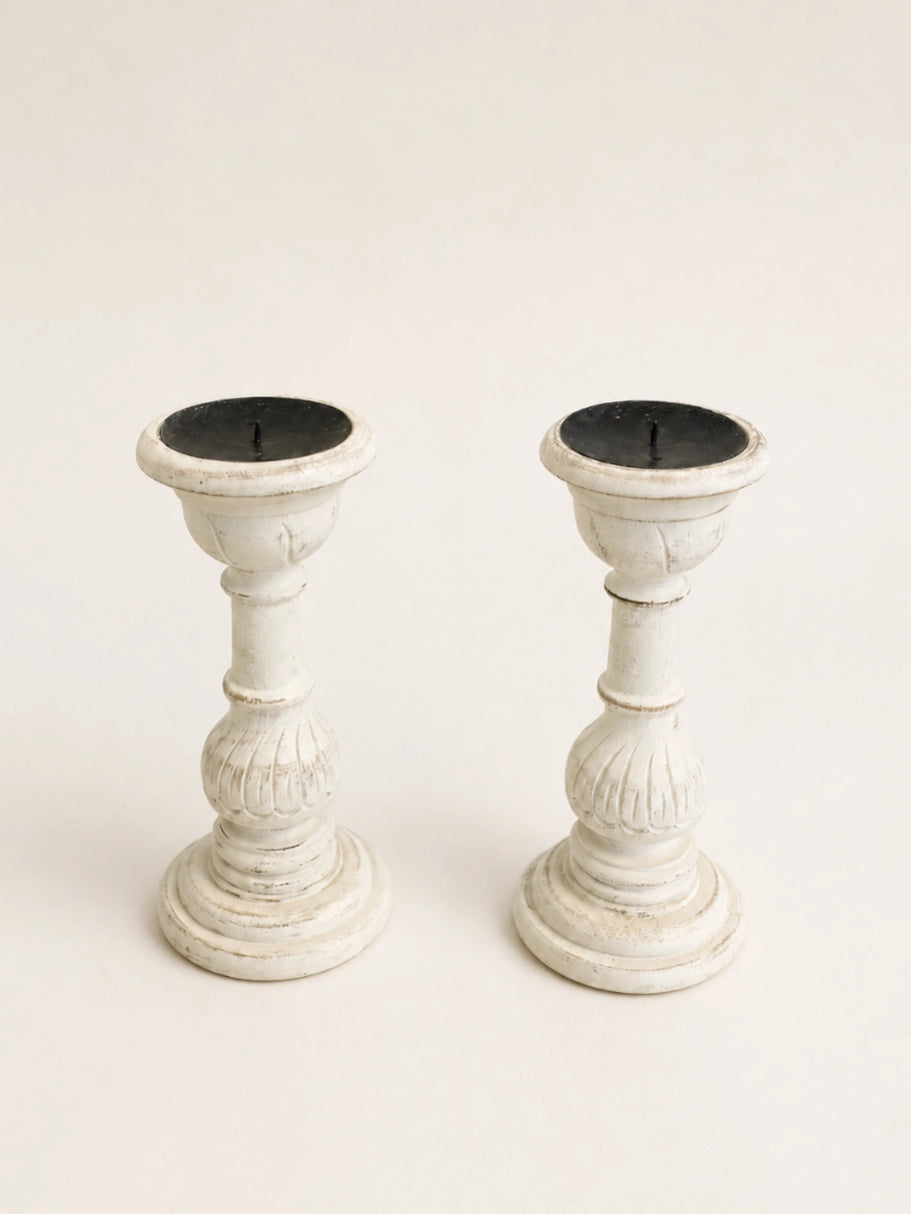Vintage Valencia Candle Holders in Wood - (Set Collection) — lifestyle setting