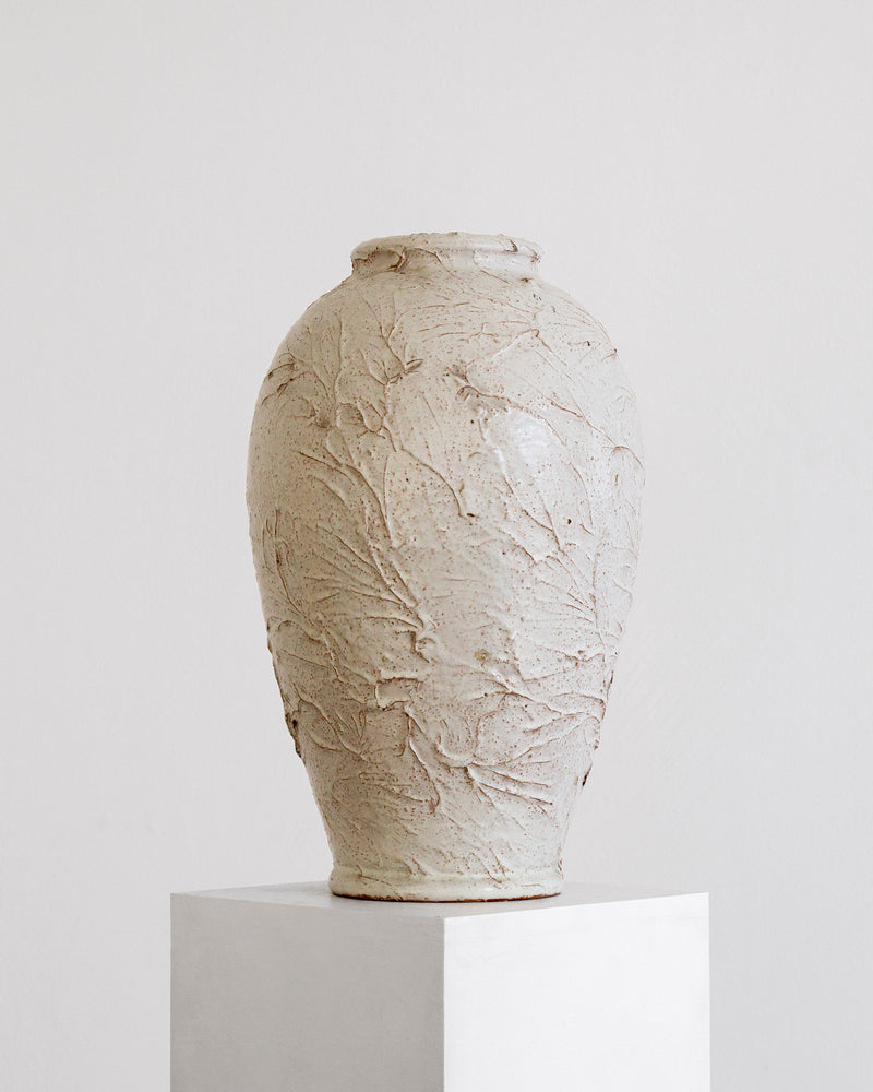 Large Textured Ceramic Vase by Spigel | The Oblist — handcrafted off-white finish