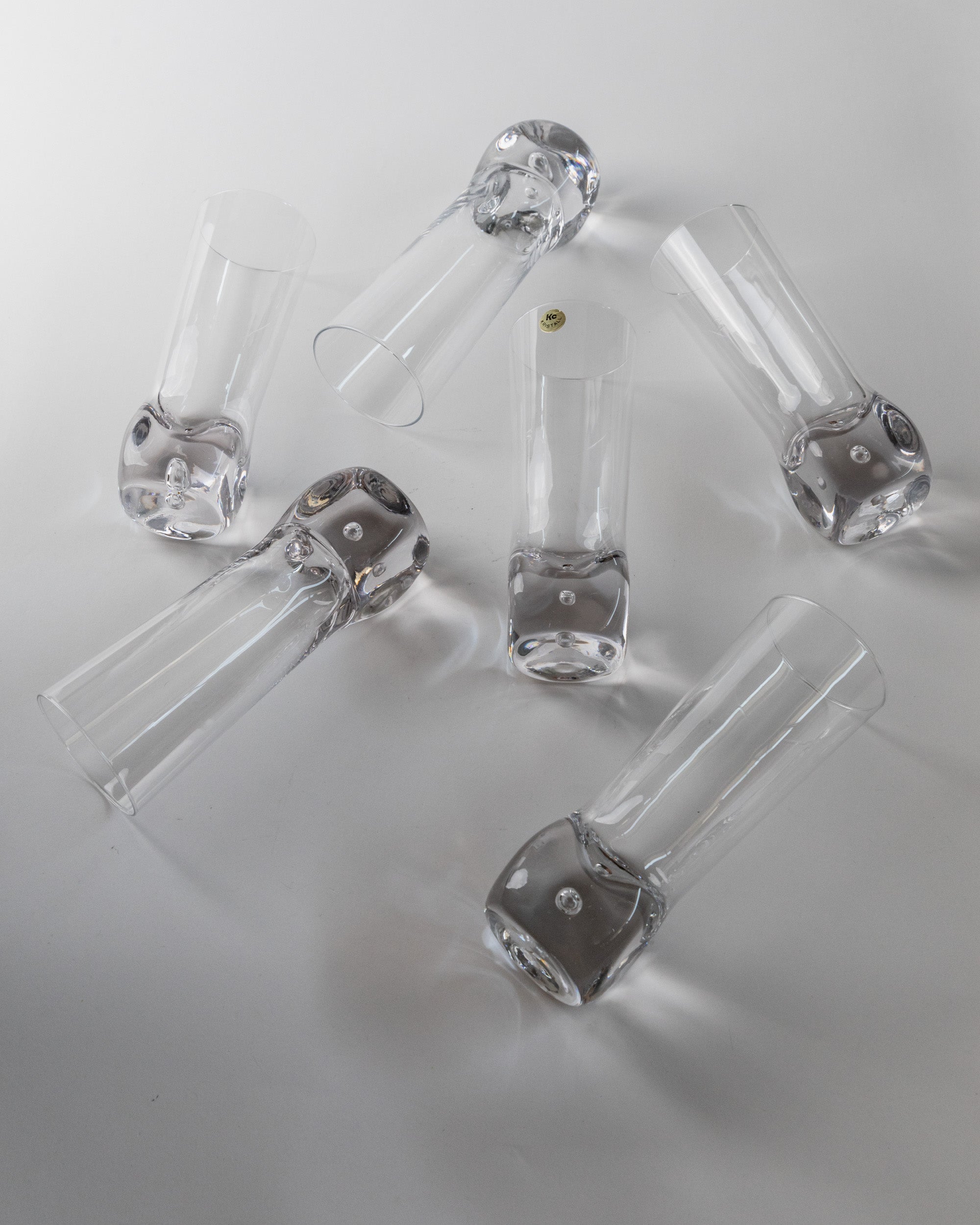 Set of 6 Vintage Murano Glasses, Italy 70s — angled view showing clear glass texture