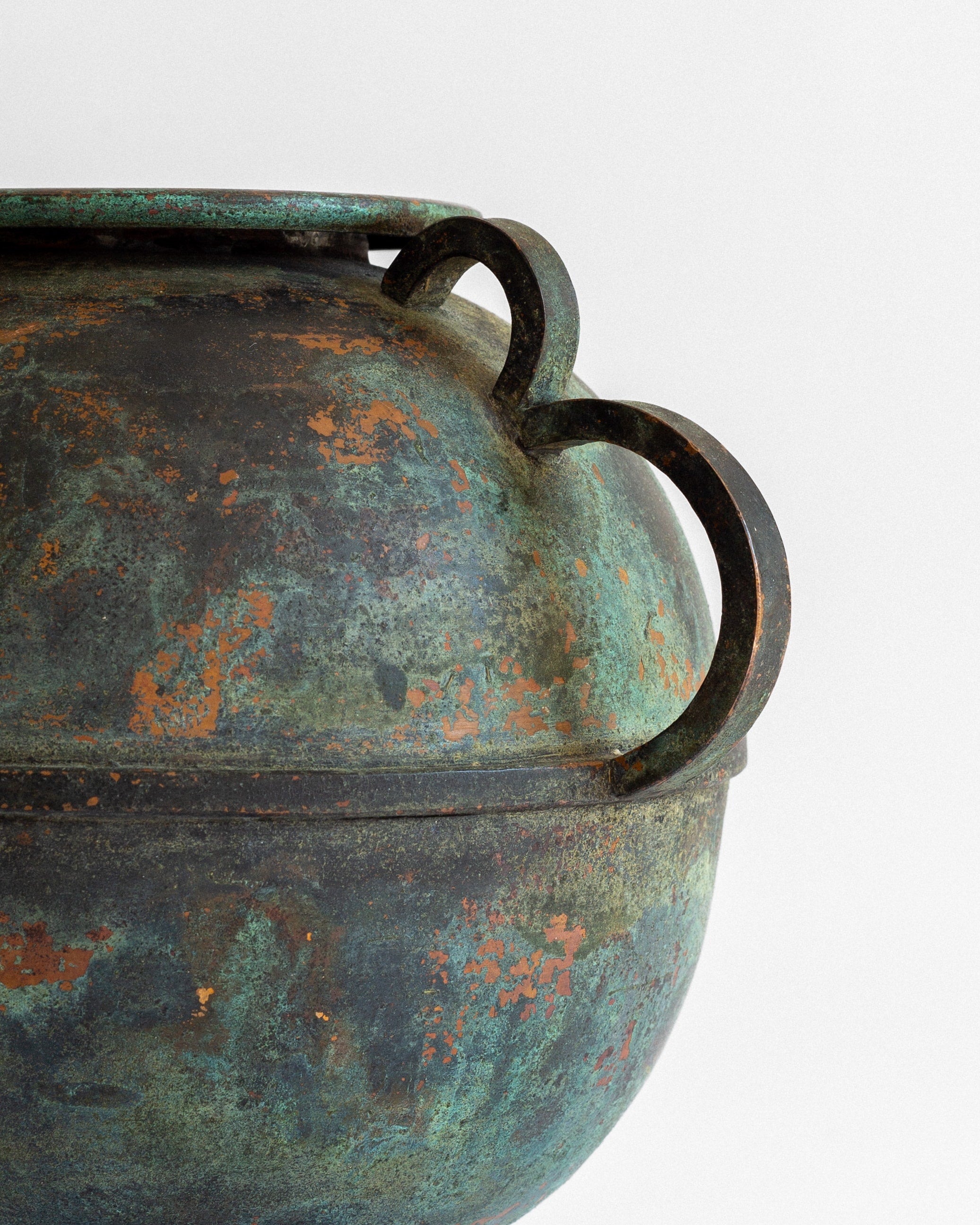 Rustic Vintage Vase with Verdigris Patina — side angle