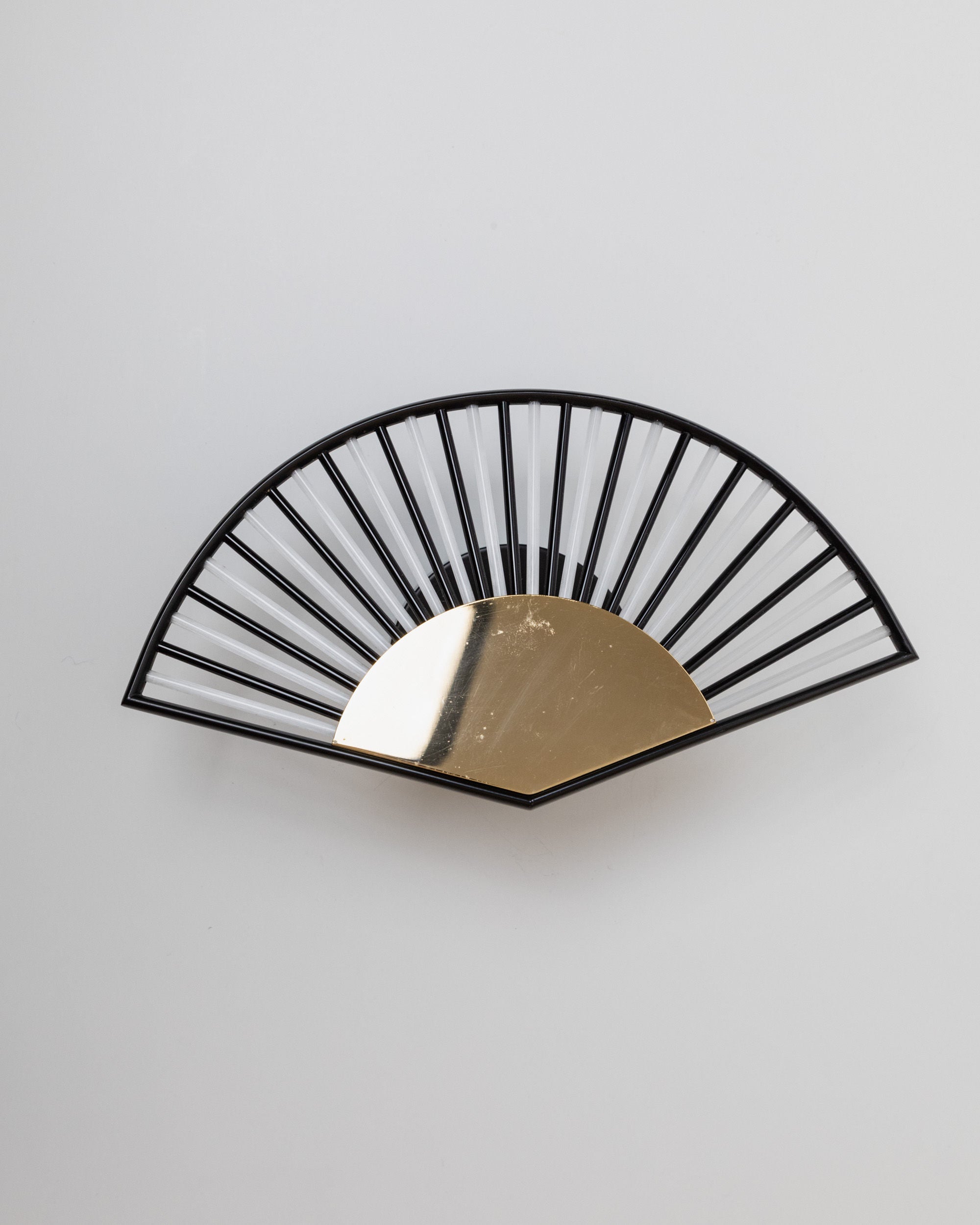 Wall Light Fan Shape, Italy 1980s — close-up of black and brass details