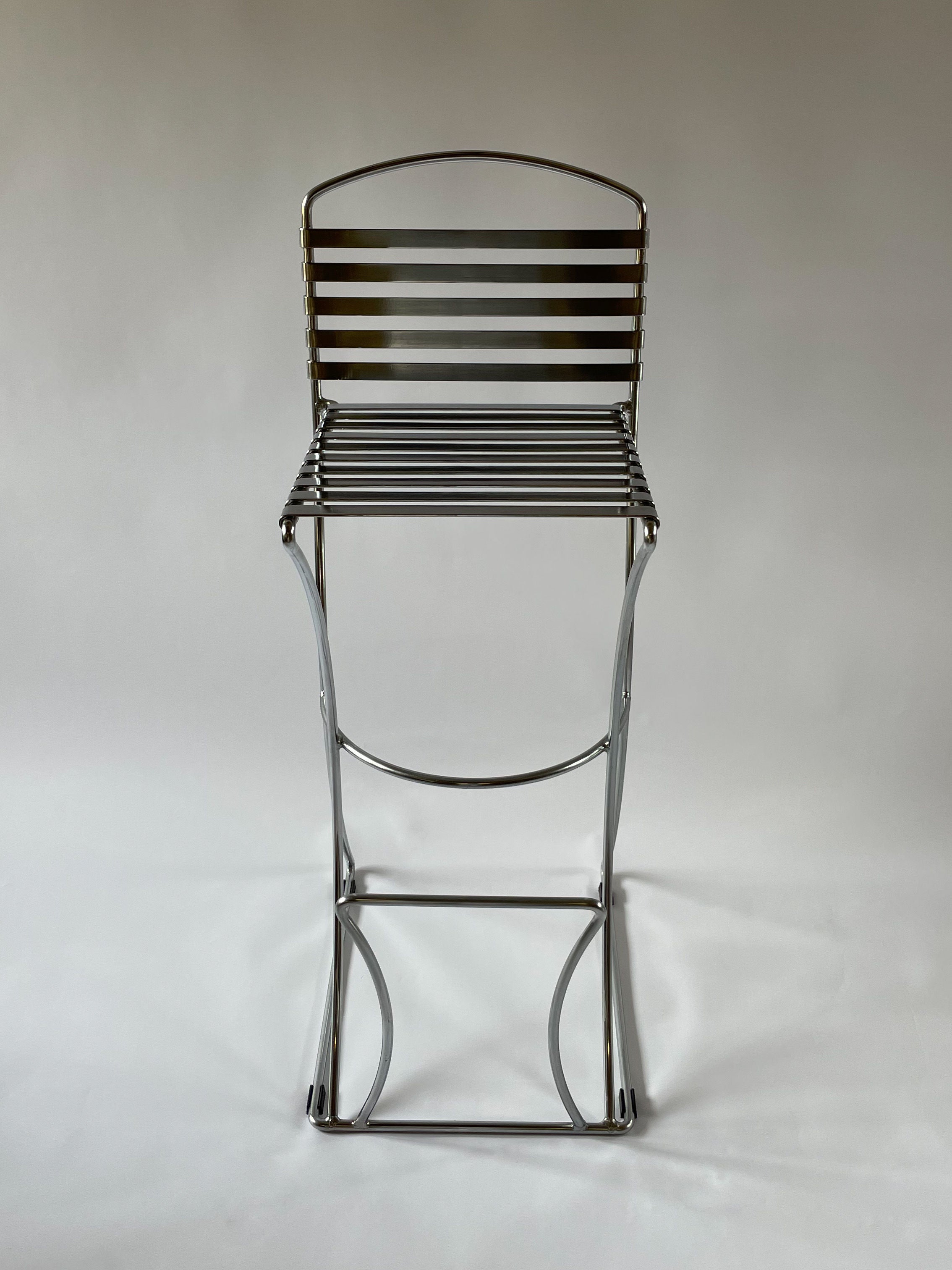 Stool By Till Behrens for Schlubach in Chrome and Steel — front view with chrome frame and slatted seat