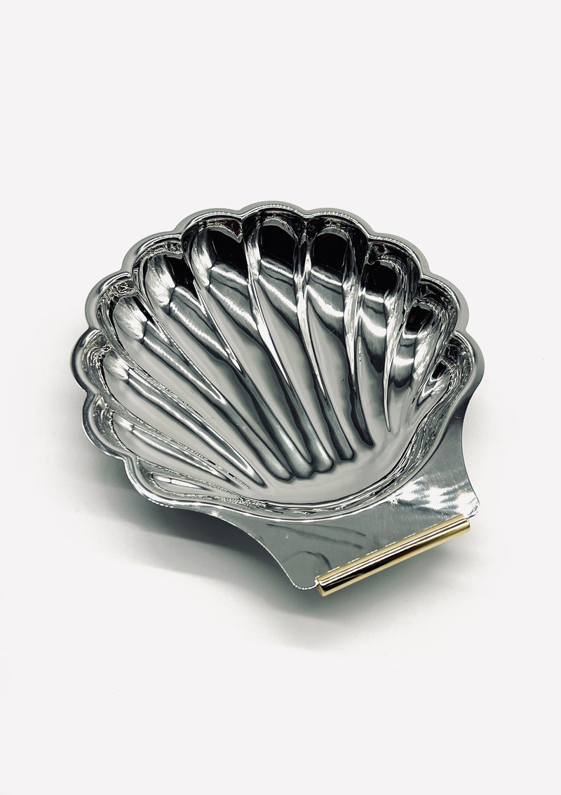 Large vintage shell-shaped stainless steel decorative dish