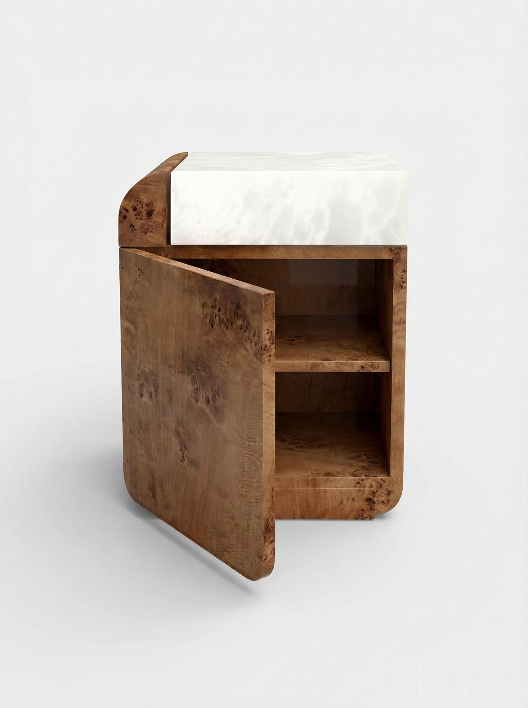 "Amo" Burl Wood and White Onyx Side Table — alternate view