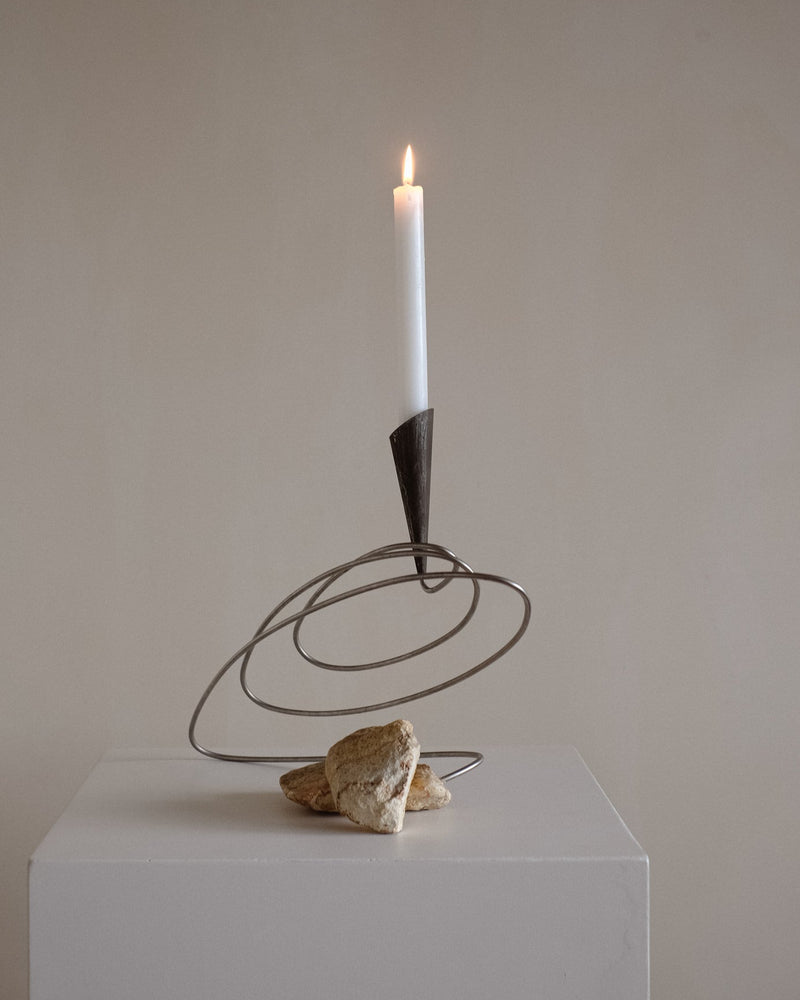 Sculptural Spiral Candle Holder with Stone Base — side angle