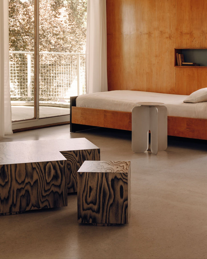 Coffee Table Object108 in ALPI veneer by Sottsass by NG DESIGN | The Oblist — wood grain pattern, modern design