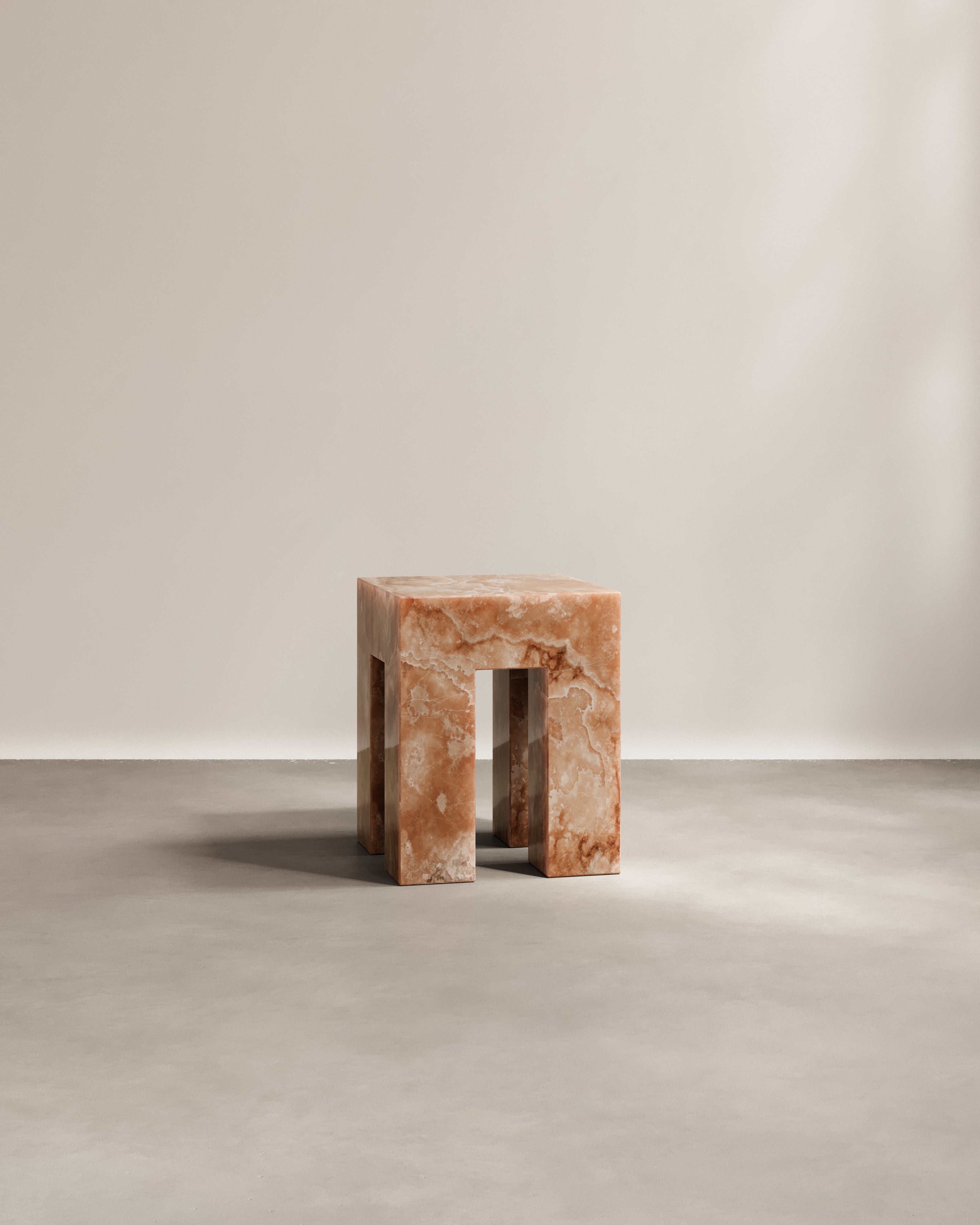 Altar Gueridon — side angle of handcrafted onyx side table